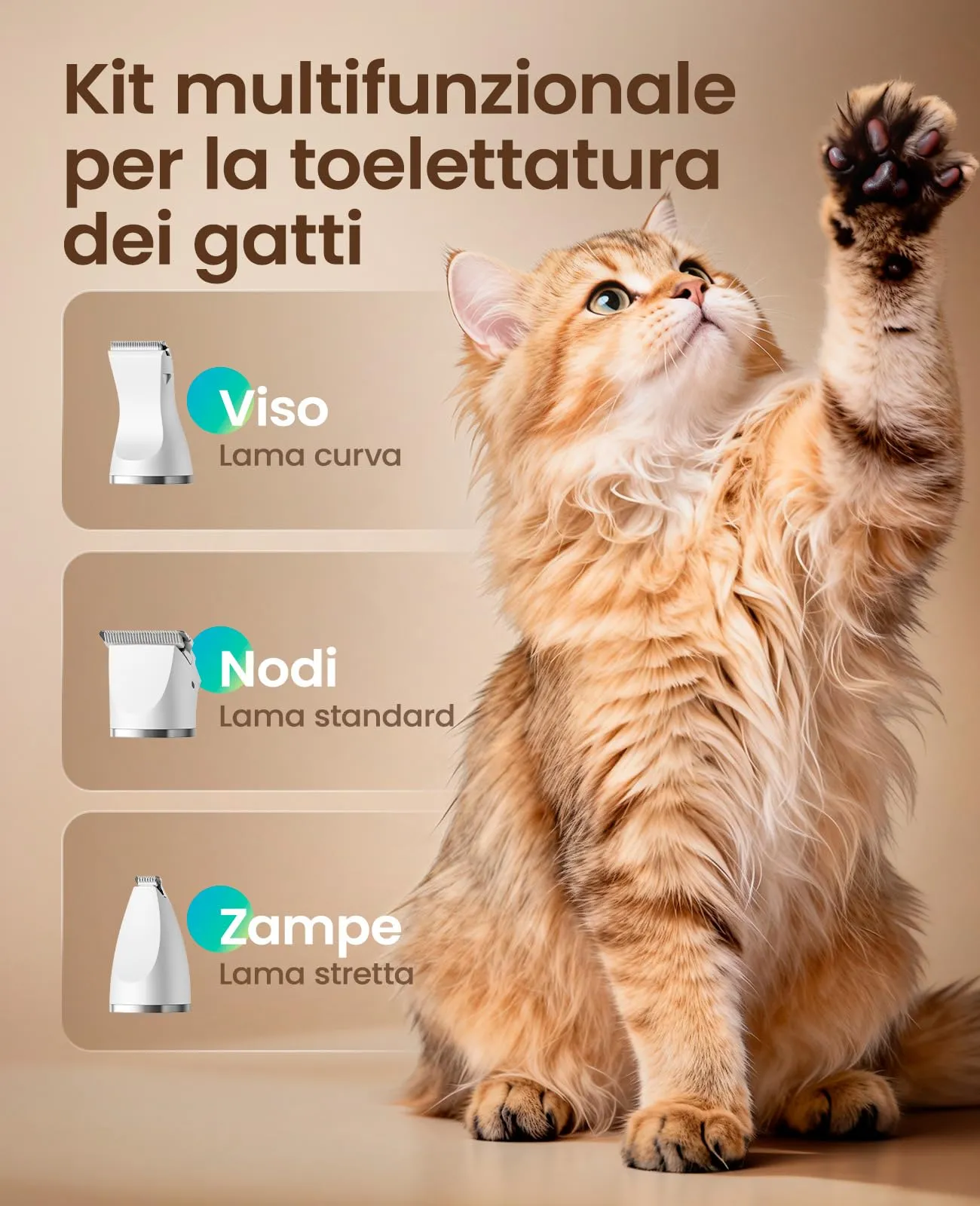 oneisall Tosatrice 3 in 1 per cani e gatti, silenziosa per cani, display LCD, tagliazampe e peli per cani, zampe, occhi, orecchie, viso - immagine 2