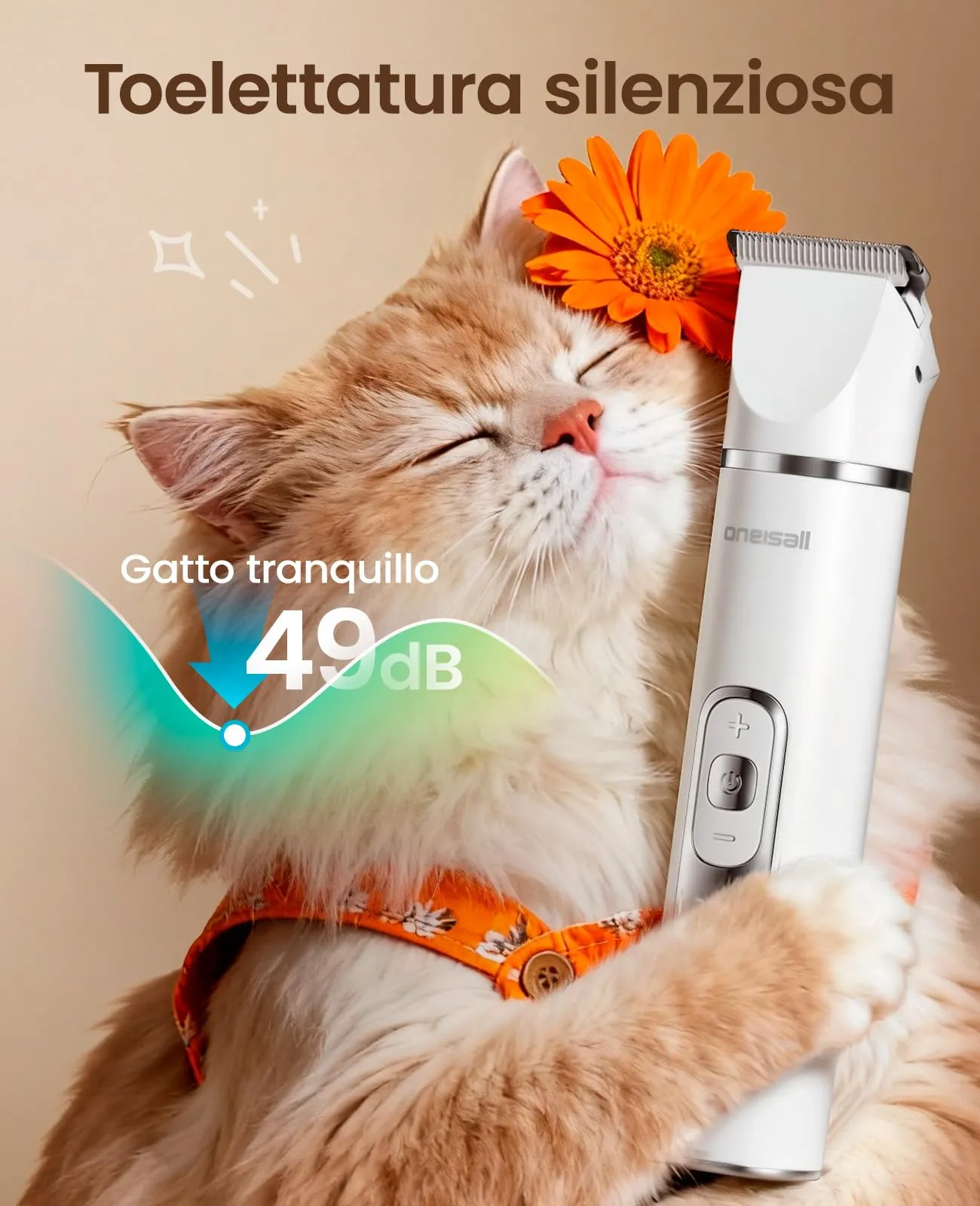 oneisall Tosatrice 3 in 1 per cani e gatti, silenziosa per cani, display LCD, tagliazampe e peli per cani, zampe, occhi, orecchie, viso - immagine 3