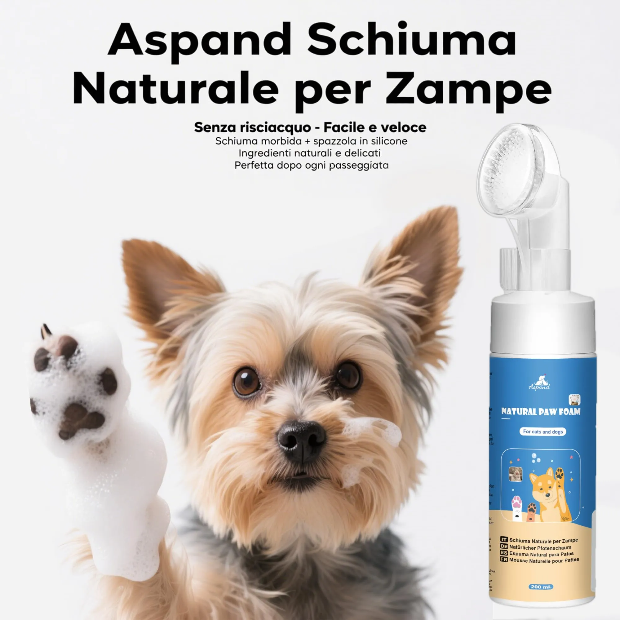 Aspand Detergente per Zampe per Cani e Gatti Senza Risciacquo 200ml - immagine 2