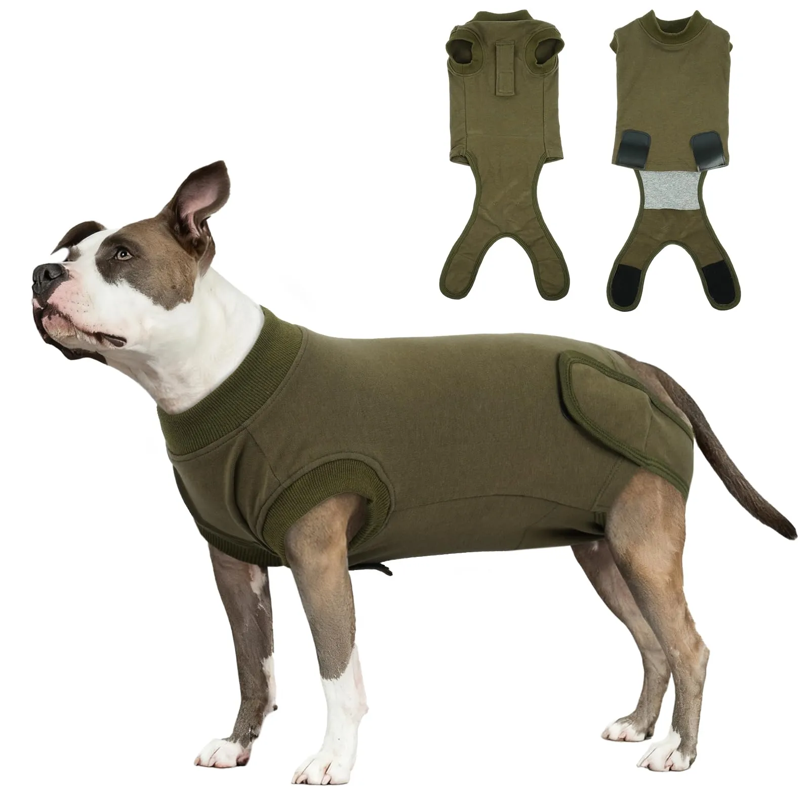 Tuta Post Operatoria per Cani – Body Chirurgico Antileccamento, Alternativa al Collare Elisabettiano, Ideale Dopo Sterilizzazione e Interventi Chirurgici, Verde Militare L - immagine 1