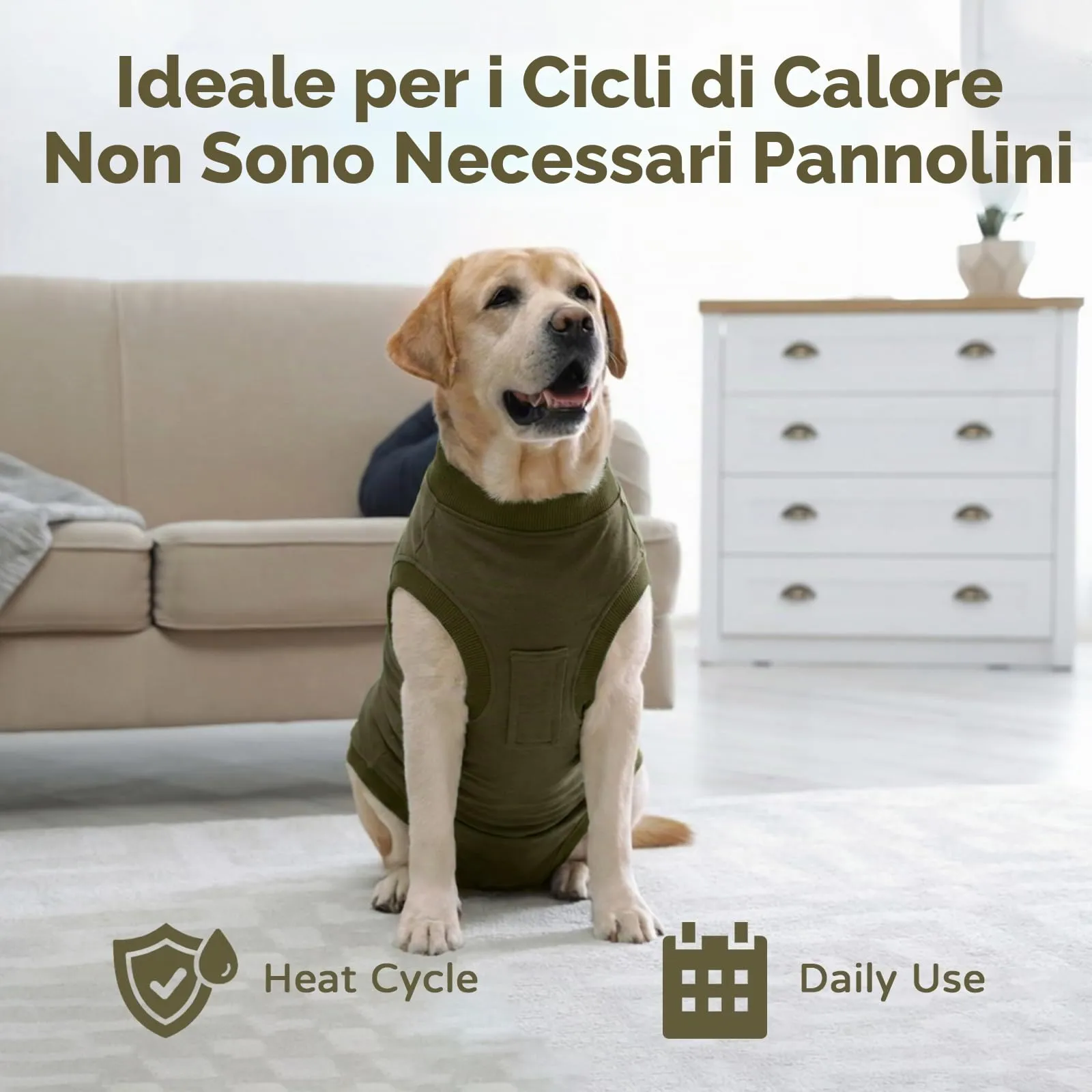 Tuta Post Operatoria per Cani – Body Chirurgico Antileccamento, Alternativa al Collare Elisabettiano, Ideale Dopo Sterilizzazione e Interventi Chirurgici, Verde Militare L - immagine 5