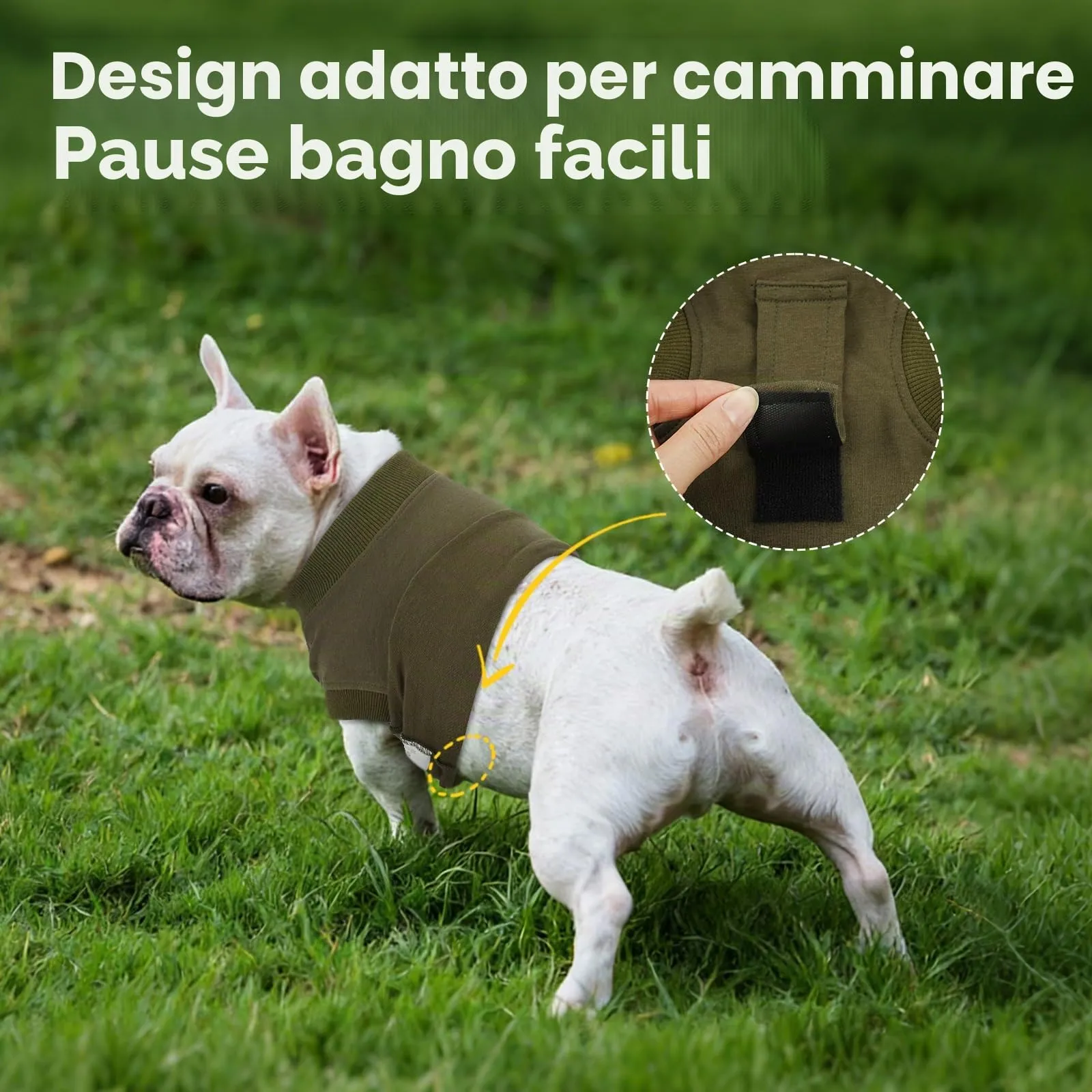 Tuta Post Operatoria per Cani – Body Chirurgico Antileccamento, Alternativa al Collare Elisabettiano, Ideale Dopo Sterilizzazione e Interventi Chirurgici, Verde Militare L - immagine 6