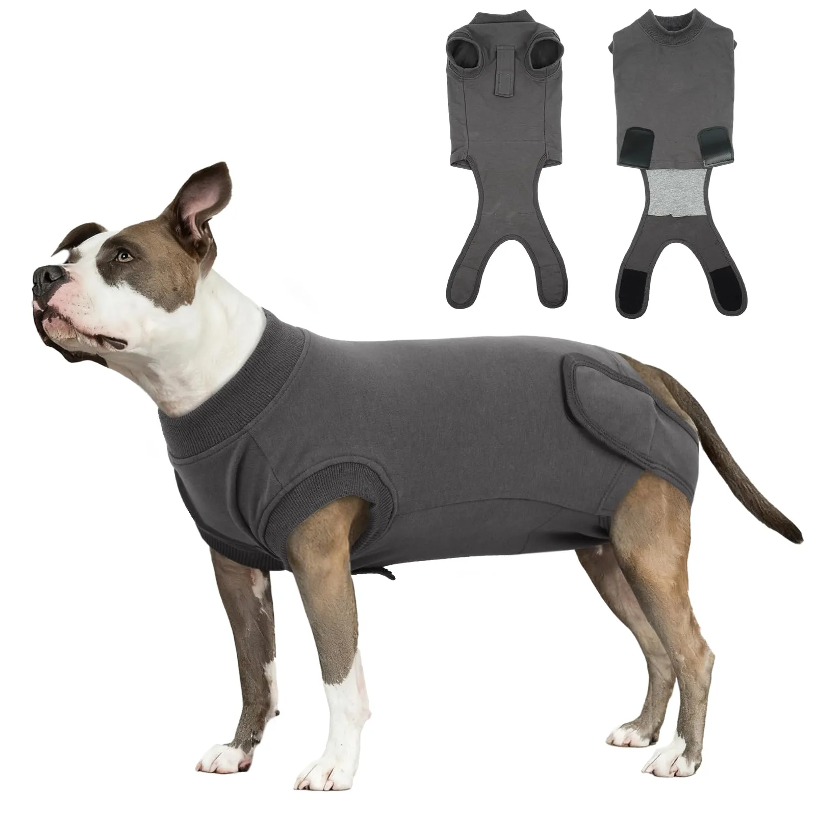 Tuta Post Operatoria Cane – Body Post Operatorio per Cani, Tuta Recupero Cane e Tuta Antileccamento Cane, Alternativa al Collare Elisabettiano, Grigio Scuro M - immagine 1