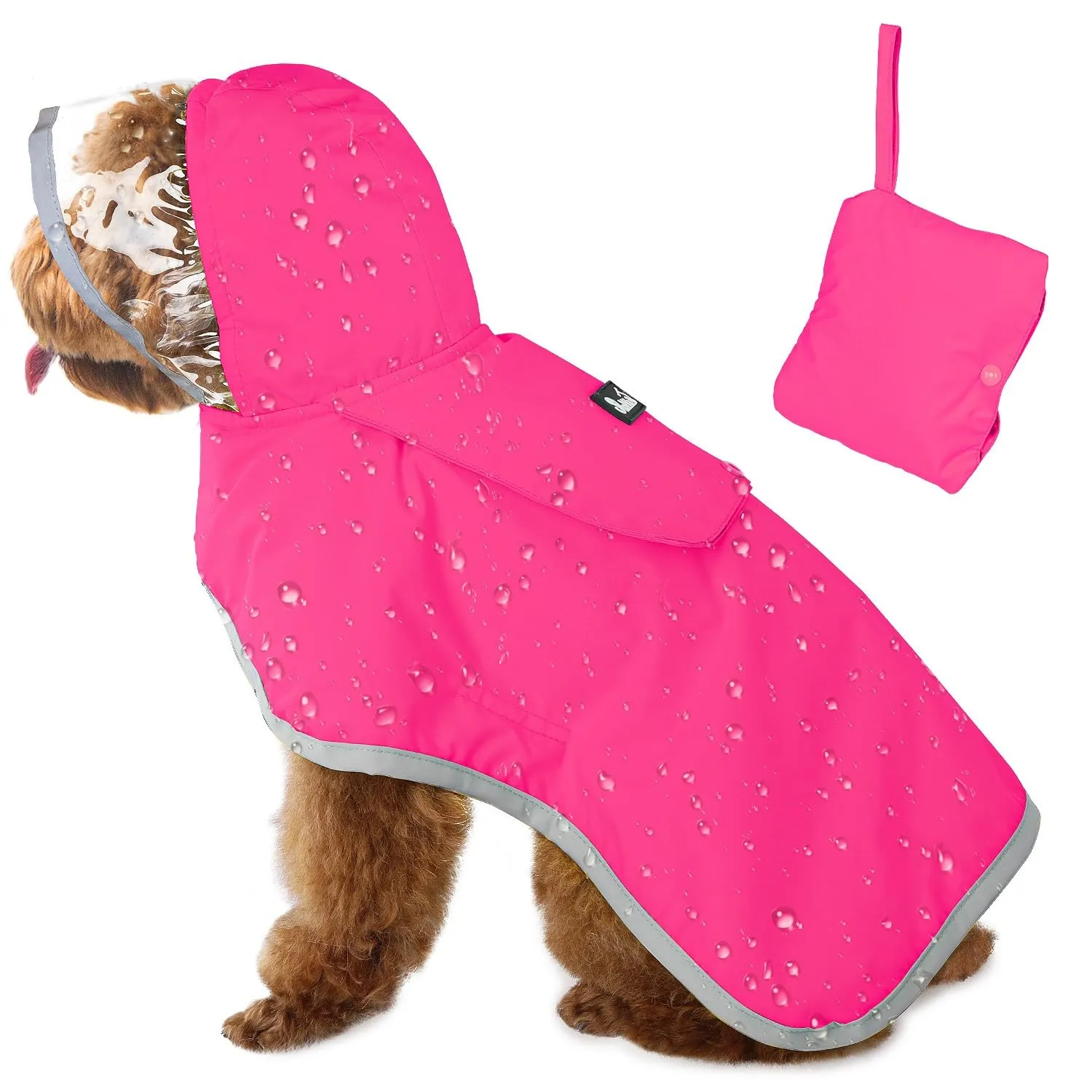 SlowTon Impermeabile per cani, giacca antipioggia a doppio strato con cappuccio per cani cuccioli di piccola media e grande taglia, poncho per cani con striscia riflettente - immagine 1