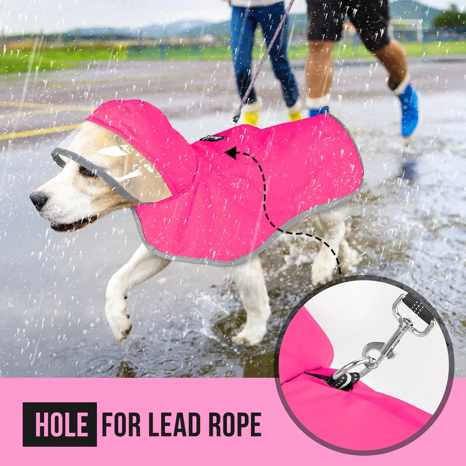 SlowTon Impermeabile per cani, giacca antipioggia a doppio strato con cappuccio per cani cuccioli di piccola media e grande taglia, poncho per cani con striscia riflettente - immagine 4