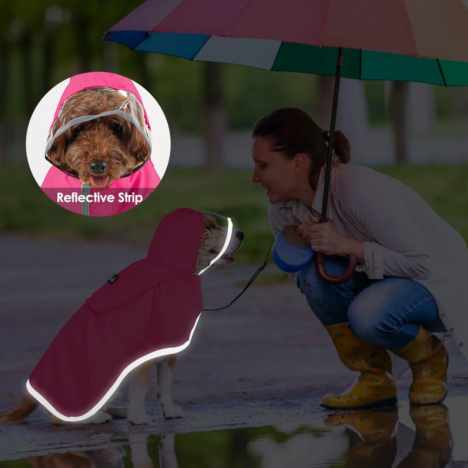 SlowTon Impermeabile per cani, giacca antipioggia a doppio strato con cappuccio per cani cuccioli di piccola media e grande taglia, poncho per cani con striscia riflettente - immagine 7