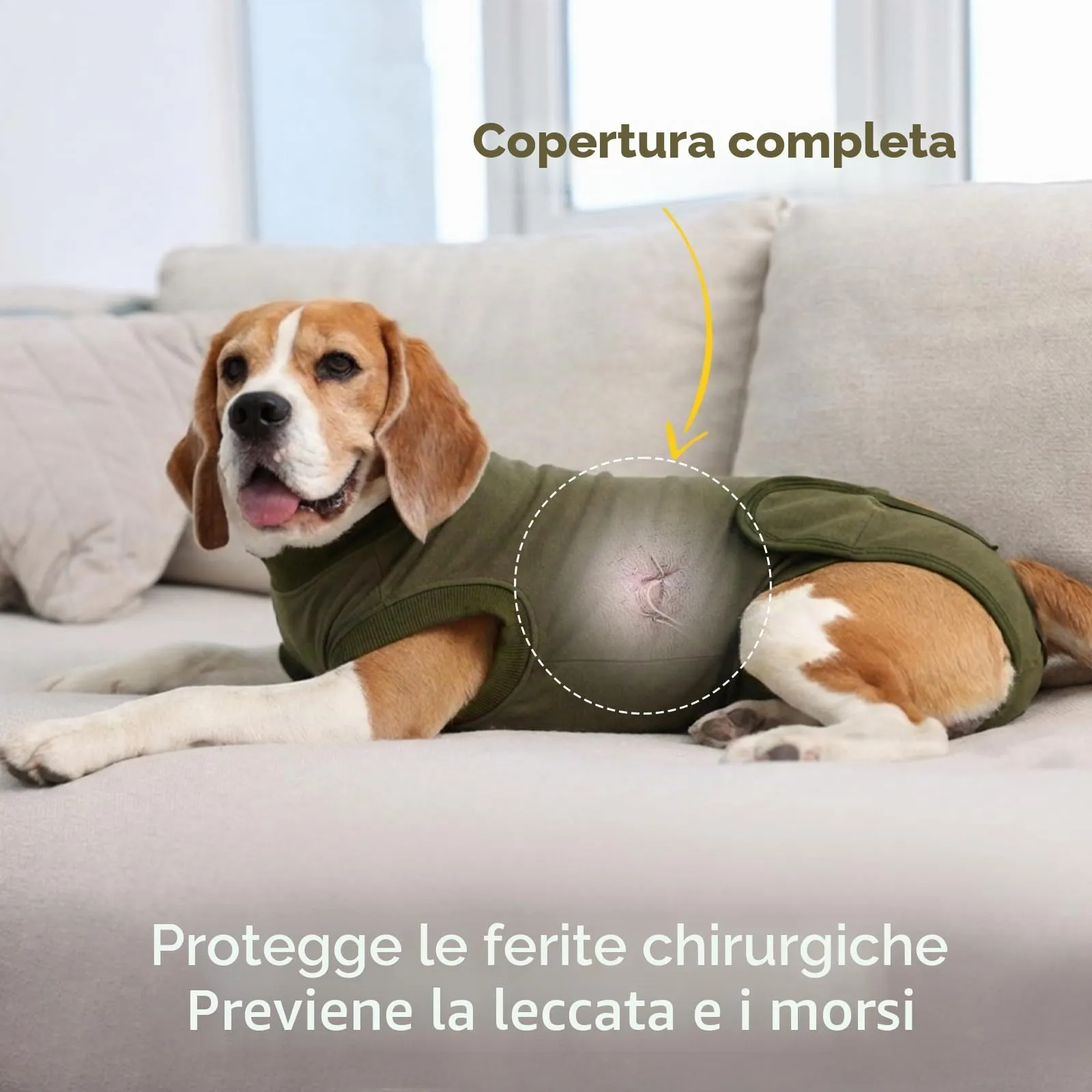 Hjumarayan Tuta Post Operatoria Cane – Body Post Operatorio per Cani, Tuta Recupero Cane e Tuta Antileccamento Cane, Alternativa al Collare Elisabettiano, Verde Militare XS - immagine 2