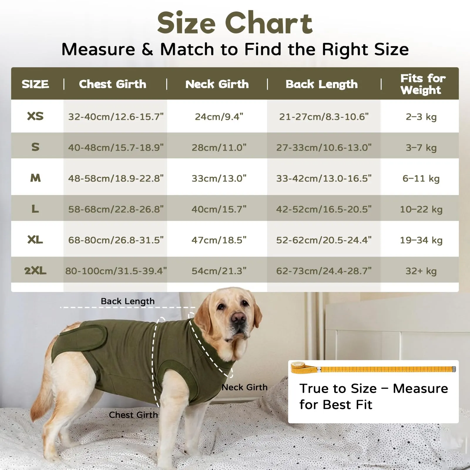 Tuta Post Operatoria Cane – Body Post Operatorio per Cani, Tuta Recupero Cane e Tuta Antileccamento Cane, Alternativa al Collare Elisabettiano, Verde Militare M - immagine 7