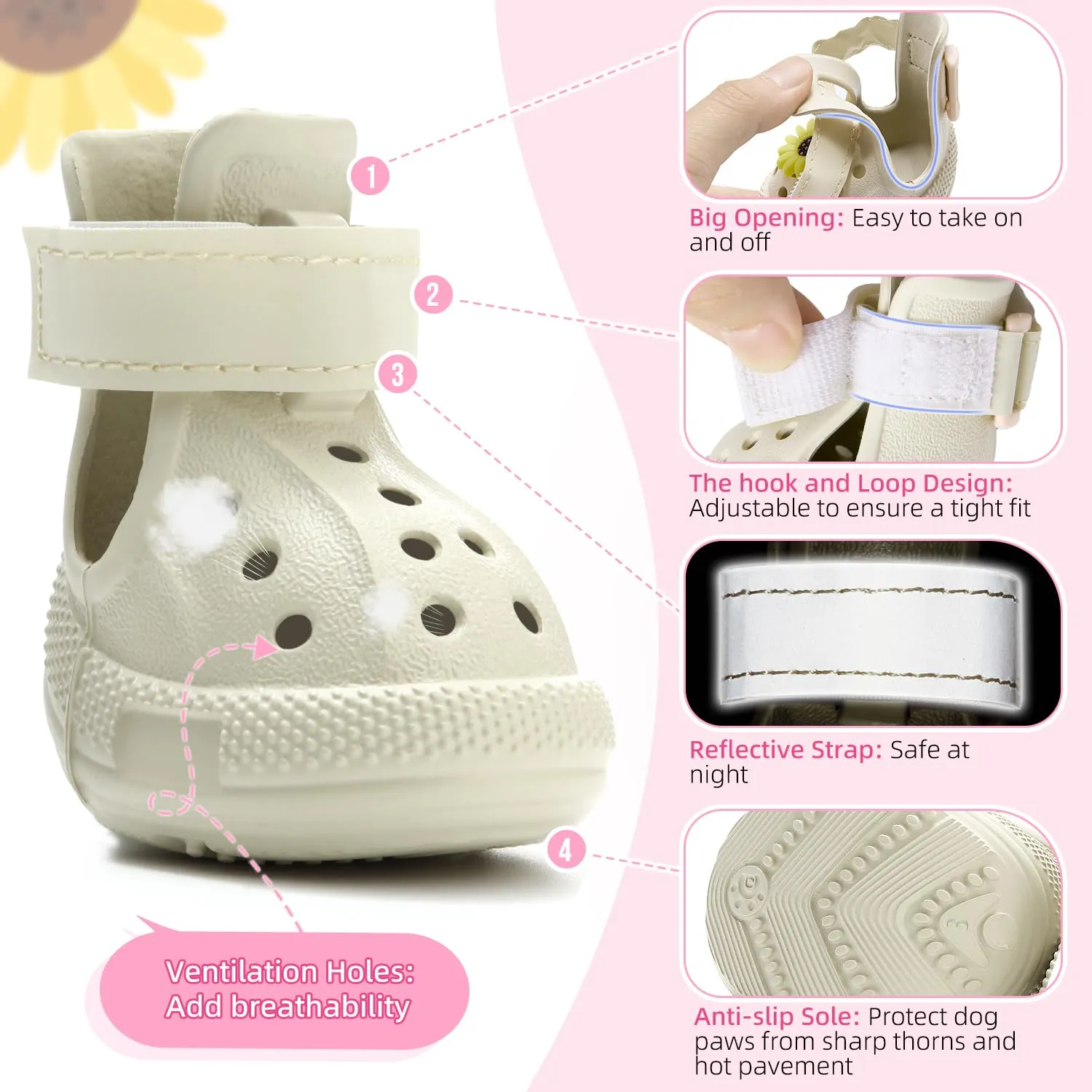SlowTon Scarpe per Cani per Pavimenti Caldi, Sandali Traspiranti Antiscivolo per Cani con Strisce Riflettenti, Facili da Indossare e togliere, Facili da Pulire - immagine 3