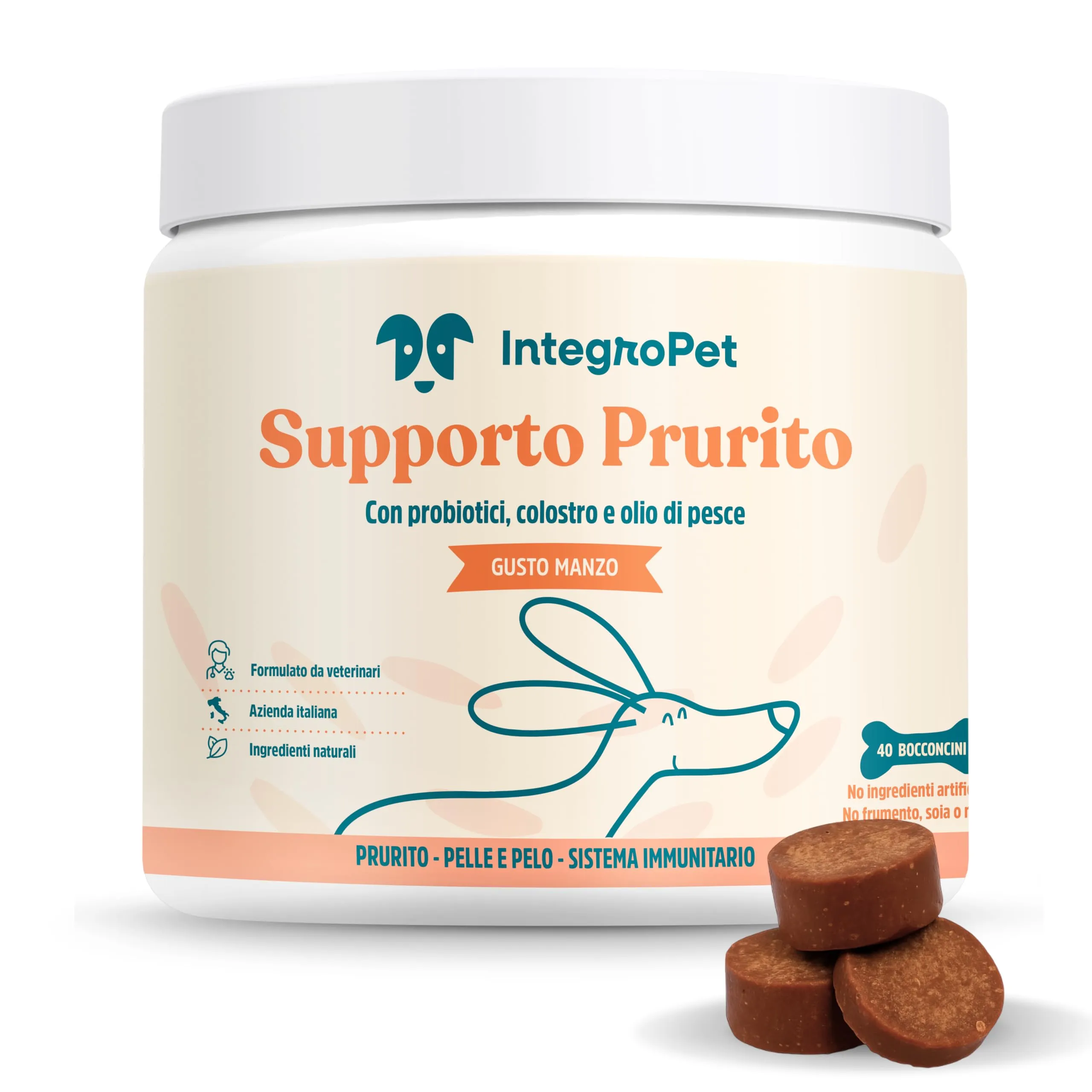 INTEGROPET - Supporto Prurito con Probiotici per Cani Gusto Manzo - Integratore per CanI per Prurito e Sensibilità Stagionali - immagine 1