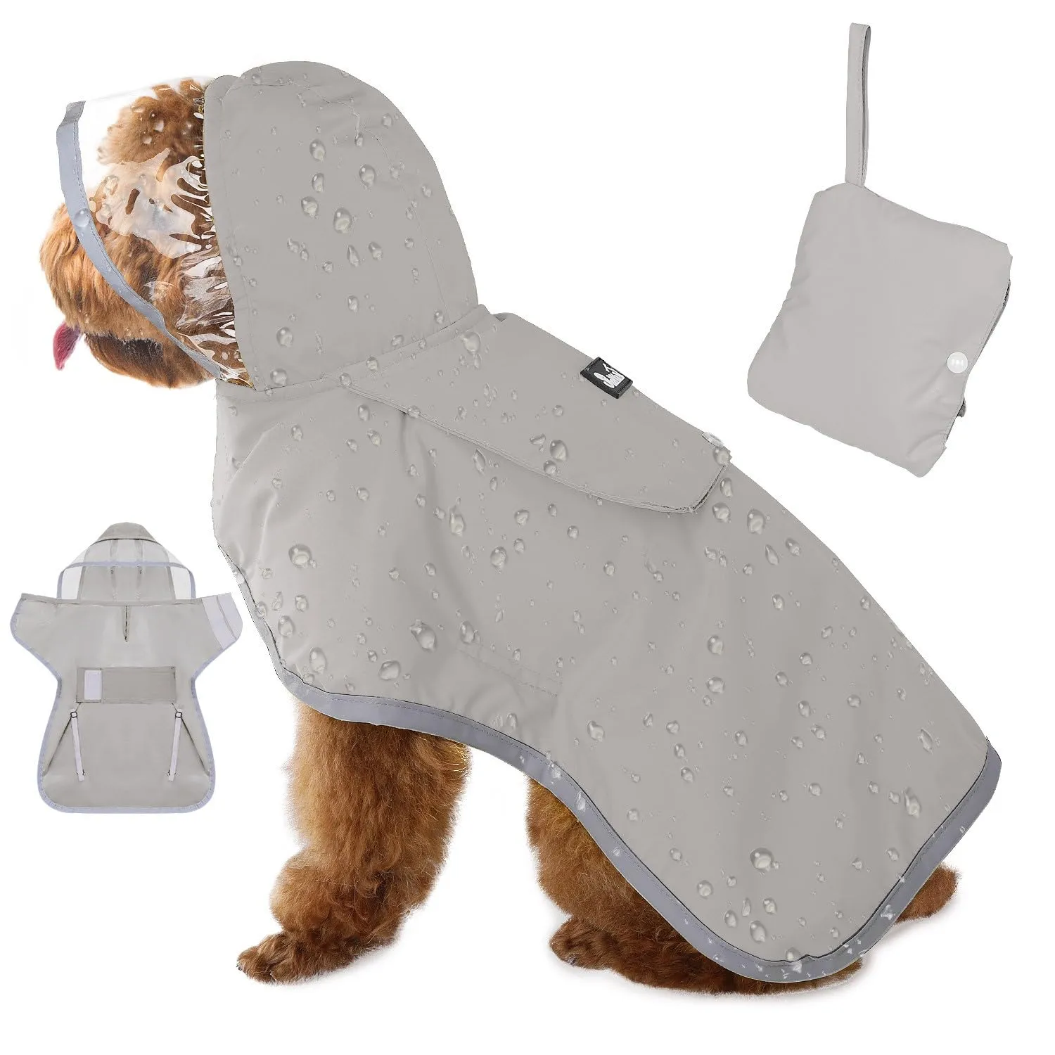 SlowTon Impermeabile per cani - Impermeabile leggero e portatile con cappuccio, giacca impermeabile con strisce riflettenti, poncho impermeabile regolabile senza maniche per cani di taglia piccola - immagine 1