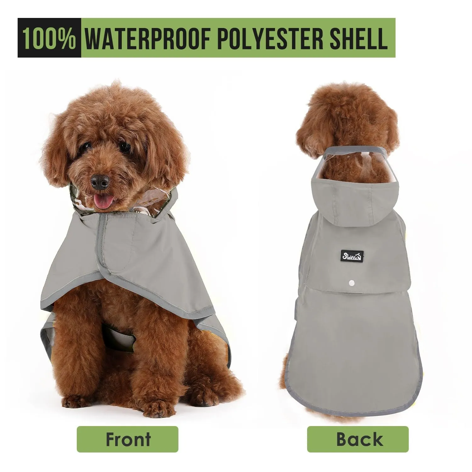 SlowTon Impermeabile per cani - Impermeabile leggero e portatile con cappuccio, giacca impermeabile con strisce riflettenti, poncho impermeabile regolabile senza maniche per cani di taglia piccola - immagine 3