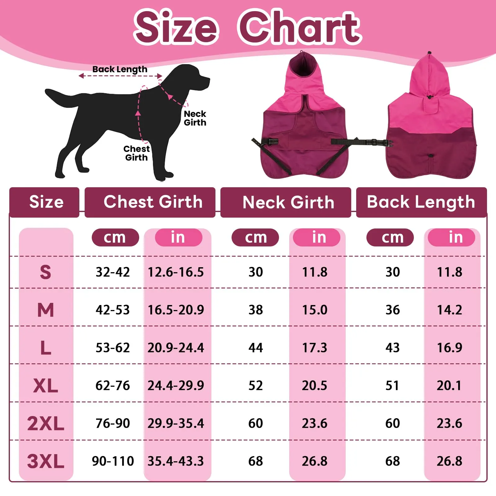 Giacca impermeabile per cani di taglia grande regolabile e impermeabile per cane grande (rosa rosso, L) - immagine 2