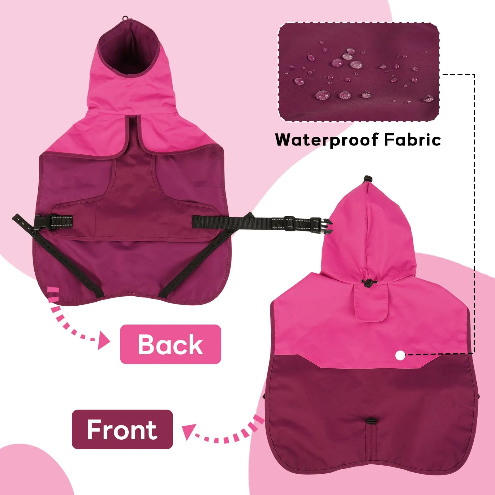 Giacca impermeabile per cani di taglia grande regolabile e impermeabile per cane grande (rosa rosso, L) - immagine 3