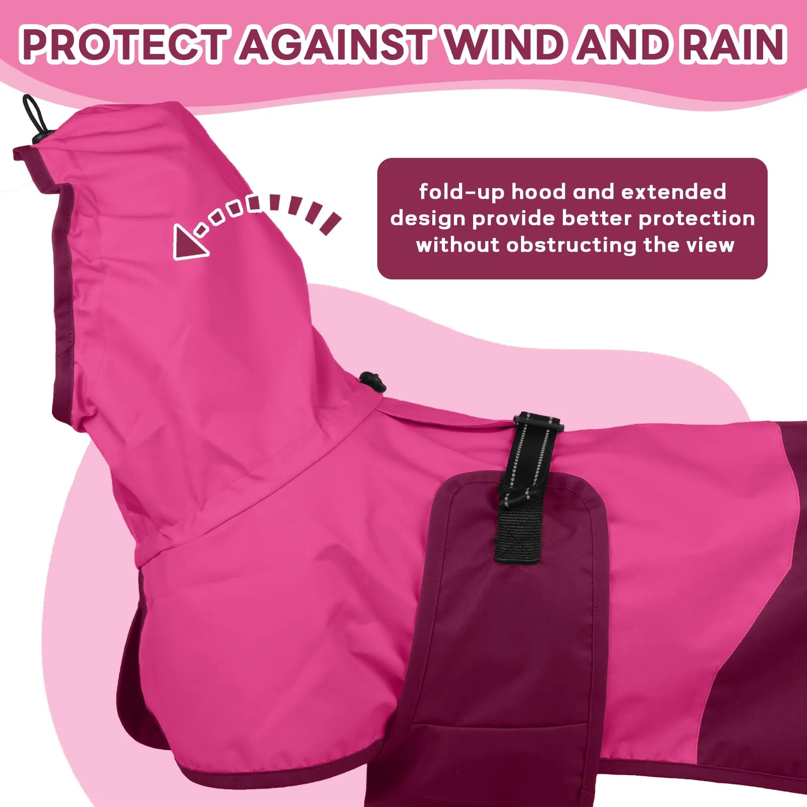 Giacca impermeabile per cani di taglia grande regolabile e impermeabile per cane grande (rosa rosso, L) - immagine 4
