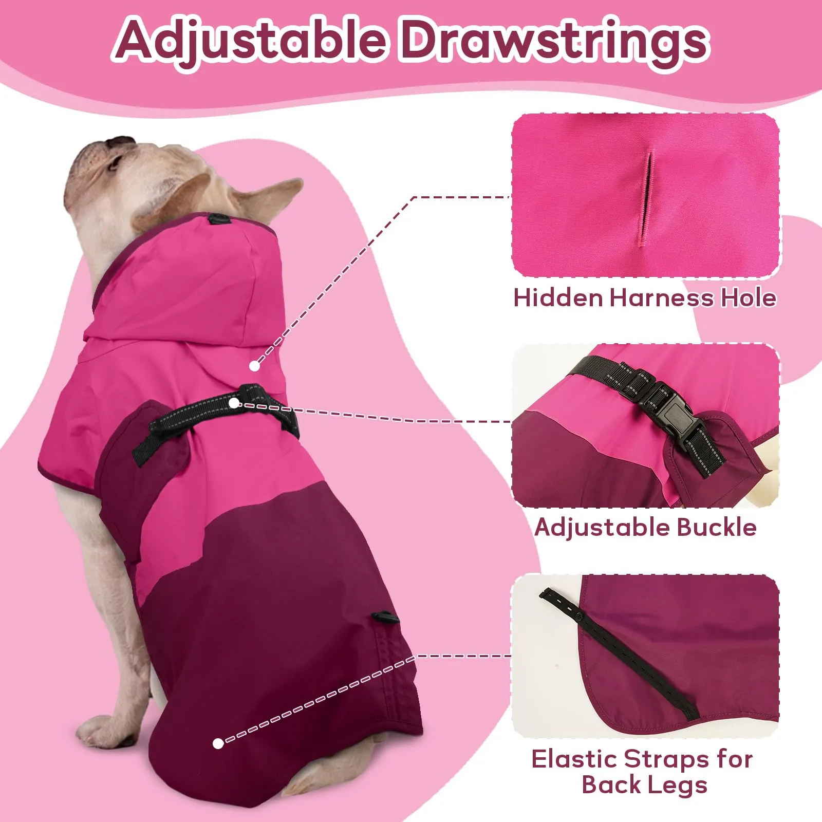Giacca impermeabile per cani di taglia grande regolabile e impermeabile per cane grande (rosa rosso, L) - immagine 5