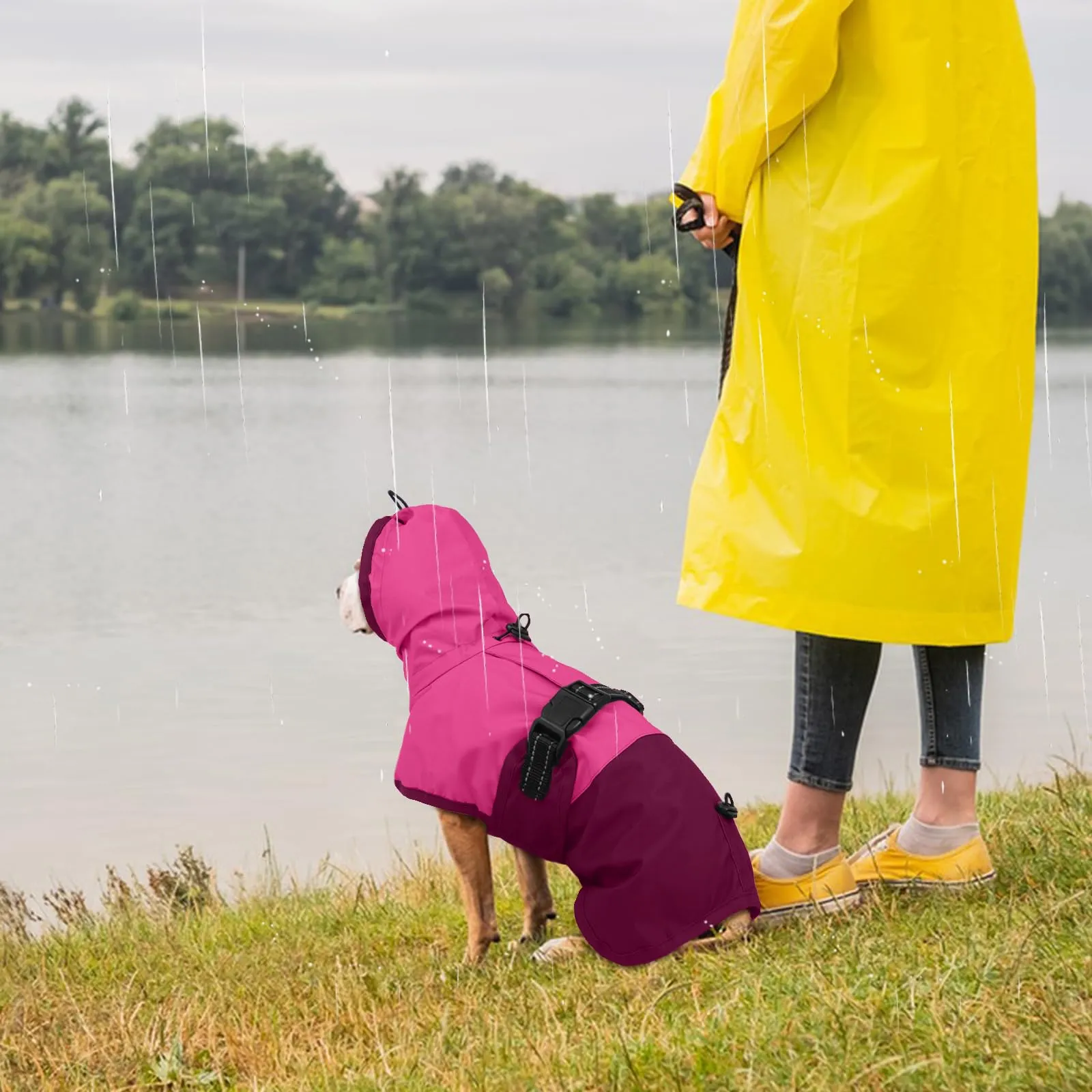 Giacca impermeabile per cani di taglia grande regolabile e impermeabile per cane grande (rosa rosso, L) - immagine 7