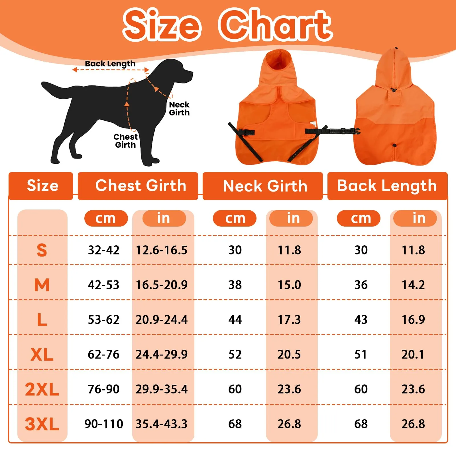 Mantello da pioggia per cane - Impermeabile con cappuccio - Taglia media - Impermeabile con fori per guinzaglio (arancione, M) - immagine 2