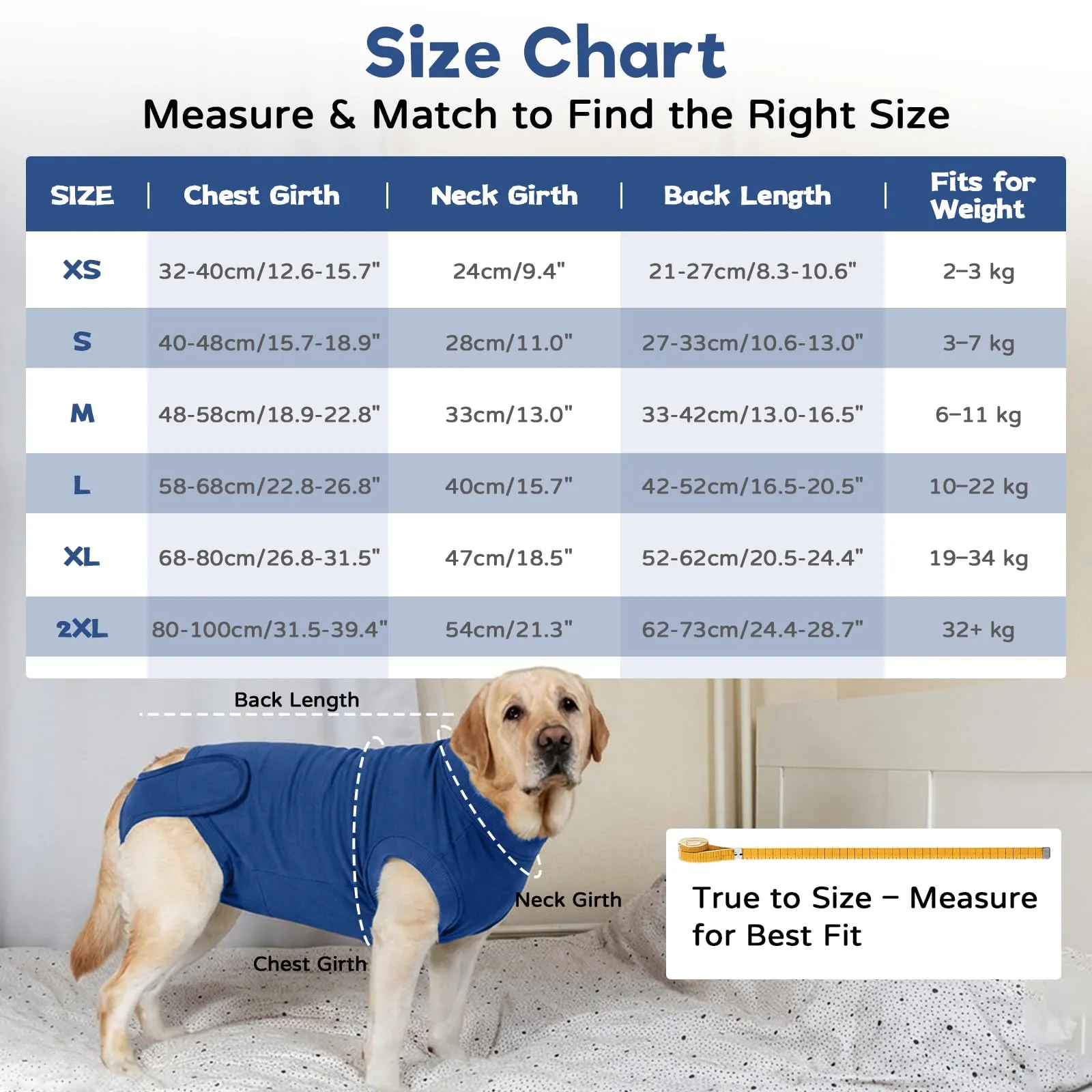 Tuta Post Operatoria per Cani Femmina Maschio | Body Recupero Cane per Sterilizzazione e Castrazione in Cotone | Body Chirurgico Antileccamento | Alternativa Confortevole al Collare (Blu Polvere XS） - immagine 4