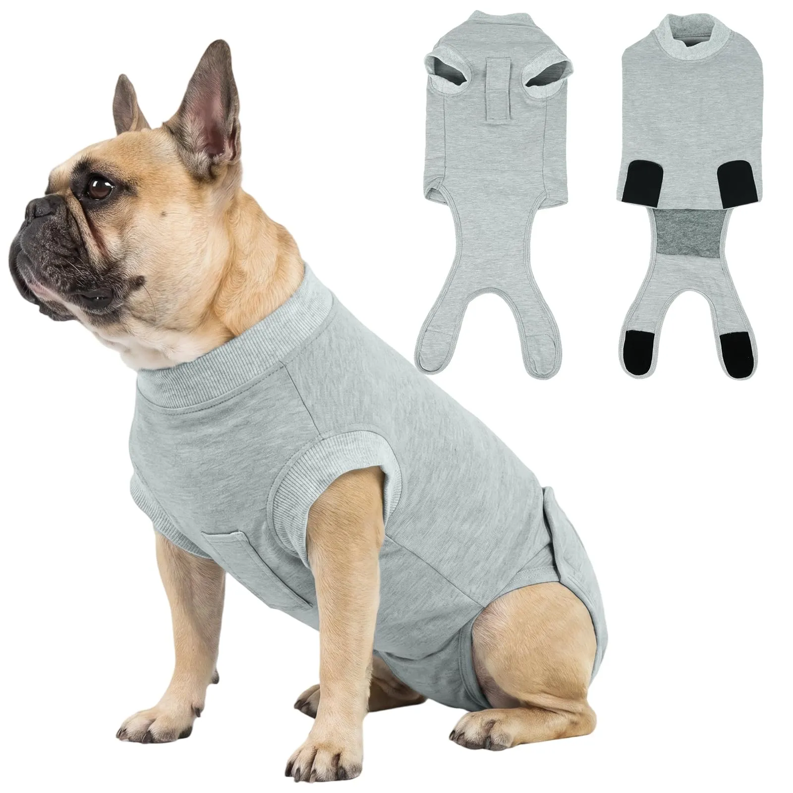 Tuta Post Operatoria per Cani Femmina | Body Recupero Cane per Sterilizzazione e Castrazione in Cotone | Body Chirurgico Antileccamento | Alternativa Confortevole al Collare (Grigio Chiaro S) - immagine 1