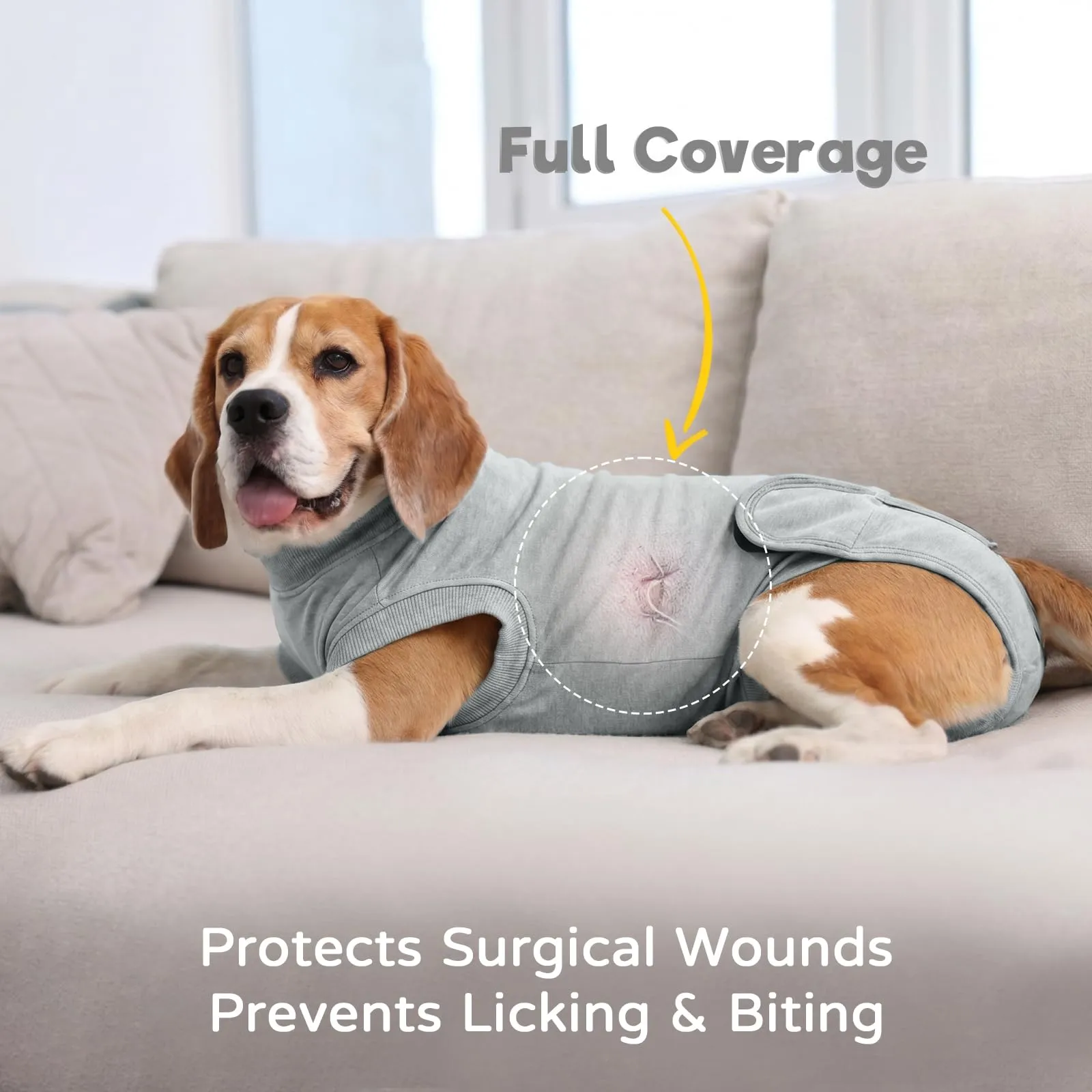Tuta Post Operatoria per Cani Femmina | Body Recupero Cane per Sterilizzazione e Castrazione in Cotone | Body Chirurgico Antileccamento | Alternativa Confortevole al Collare (Grigio Chiaro XL） - immagine 2