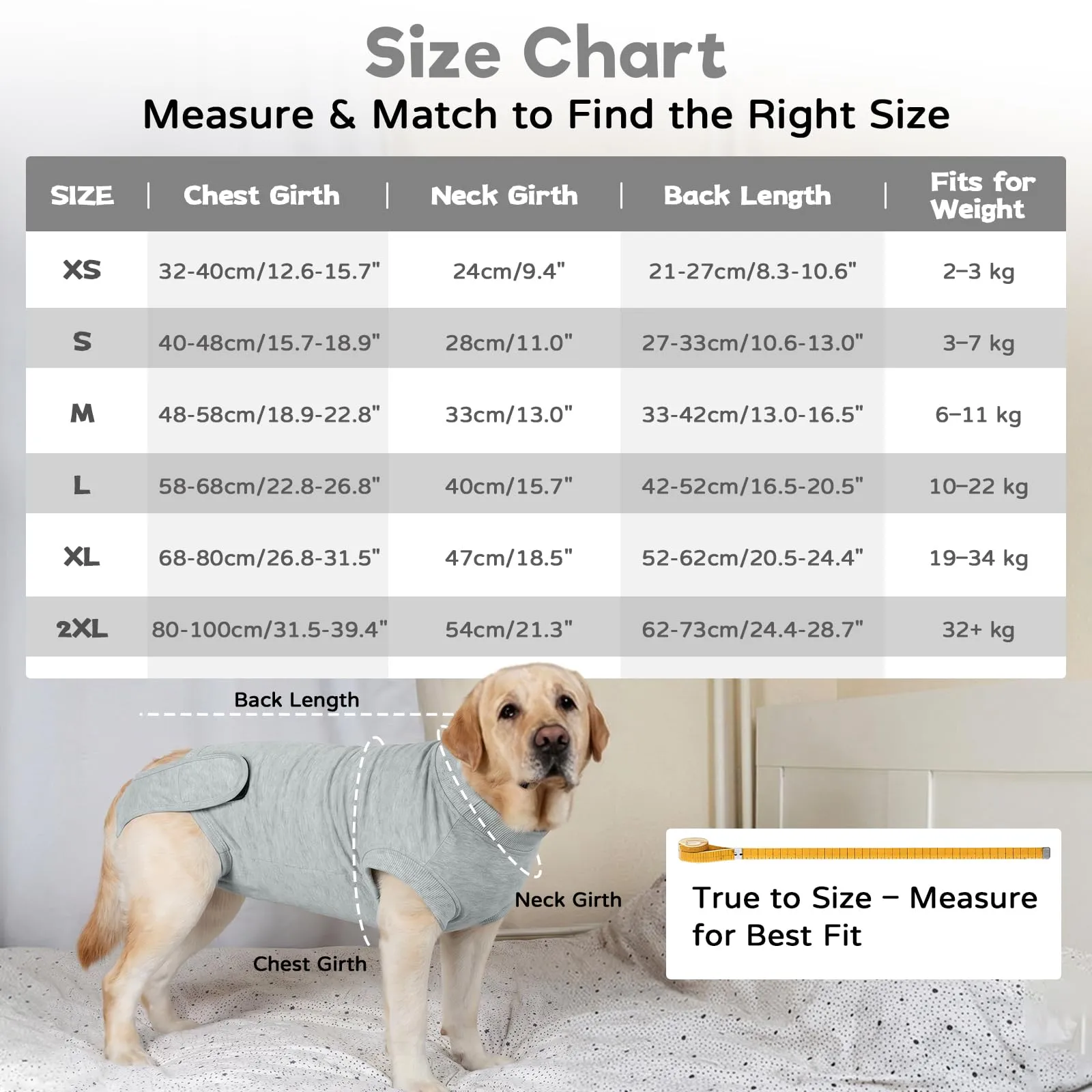 Tuta Post Operatoria per Cani Femmina | Body Recupero Cane per Sterilizzazione e Castrazione in Cotone | Body Chirurgico Antileccamento | Alternativa Confortevole al Collare (Grigio Chiaro XL） - immagine 4
