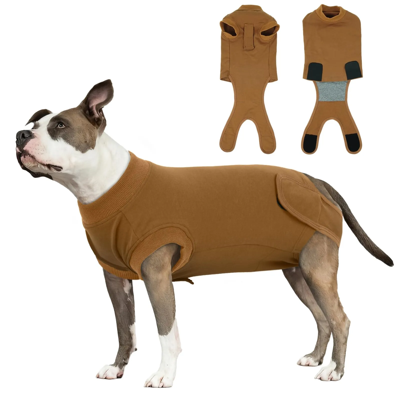 Tuta Post Operatoria per Cani Femmina | Body Recupero Cane per Sterilizzazione e Castrazione in Cotone | Body Chirurgico Antileccamento | Alternativa Confortevole al Collare (Marrone M) - immagine 1