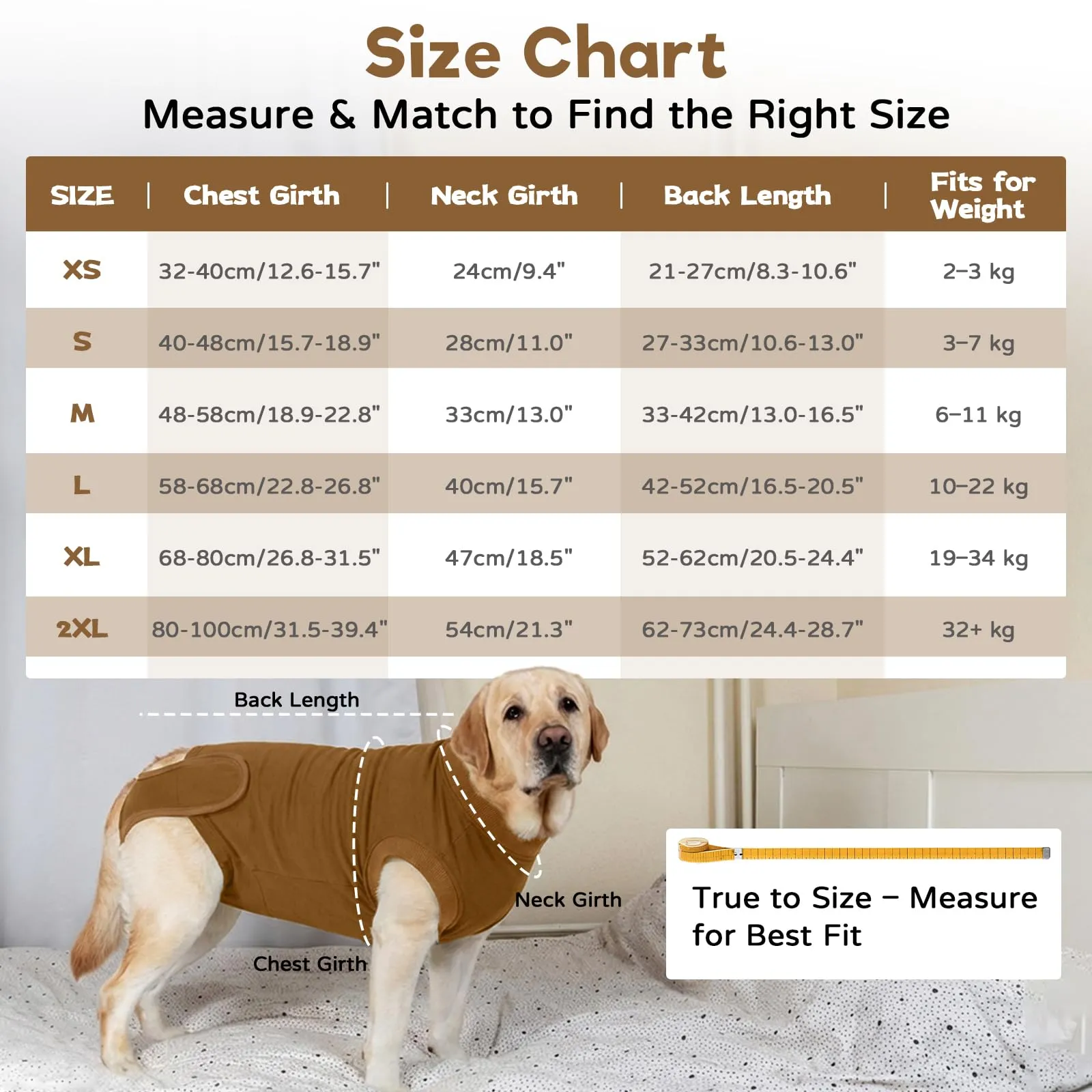 Tuta Post Operatoria per Cani Femmina Maschio | Body Recupero Cane per Sterilizzazione e Castrazione in Cotone | Body Chirurgico Antileccamento | Alternativa Confortevole al Collare (Marrone XXL） - immagine 4