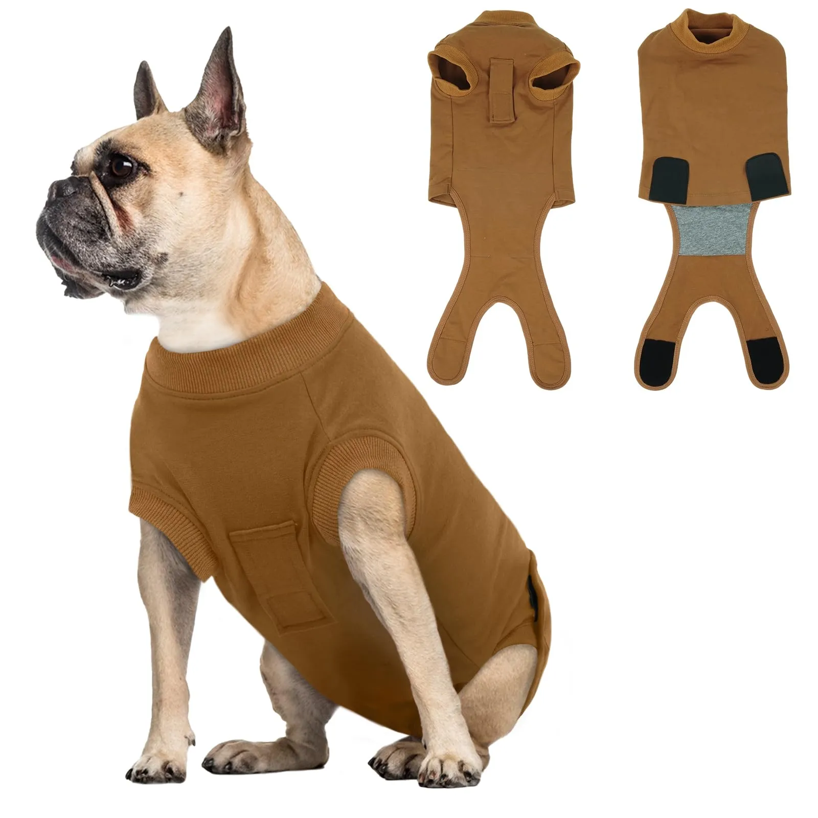 Tuta Post Operatoria per Cani Maschio | Body Recupero Cane per Sterilizzazione e Castrazione in Cotone Traspirante | Body Chirurgico Antileccamento | Alternativa Confortevole al Collare (Marrone XS) - immagine 1