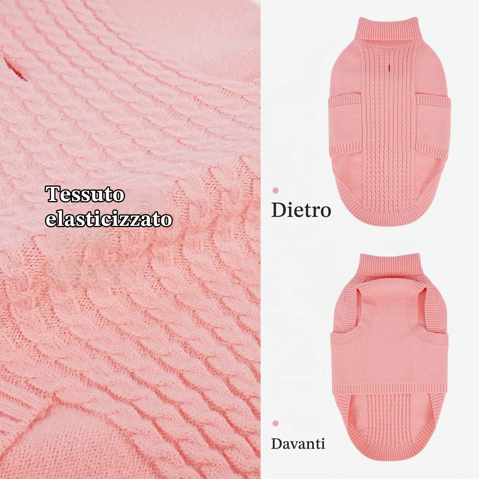 Hjumarayan Maglione per cani in maglia per bassotto in miniatura, caldo maglione senza maniche con collo alto, vestiti invernali con foro per imbracatura, maglieria senza maniche, Shih Tzu (rosa - immagine 2