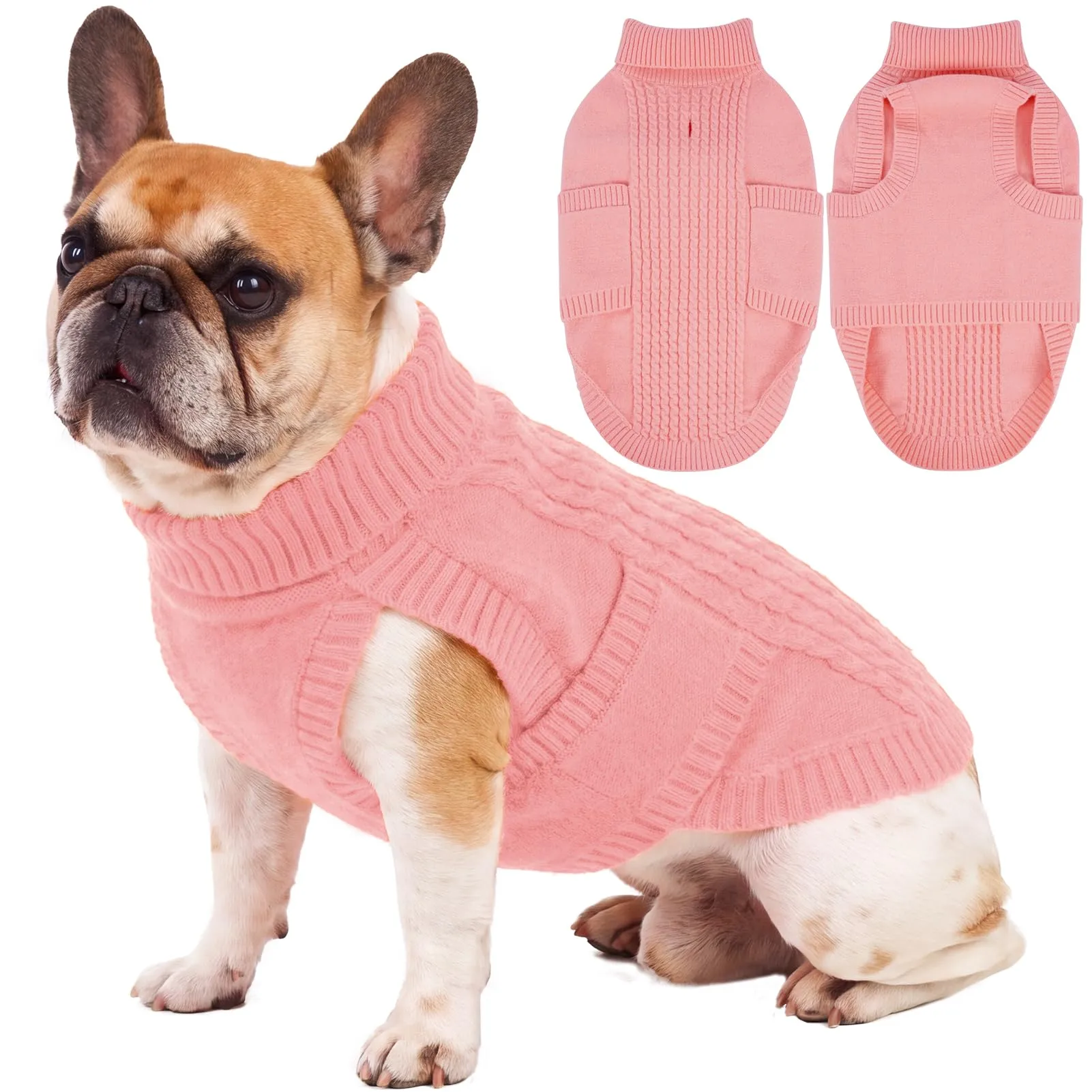 Hjumarayan Maglione minimalista per cani, lavorato a maglia, morbido, con collo arrotolato, con foro per imbracatura, per passeggiate autunnali e invernali, comodo maglione per cani e ragazze, Cocker - immagine 1