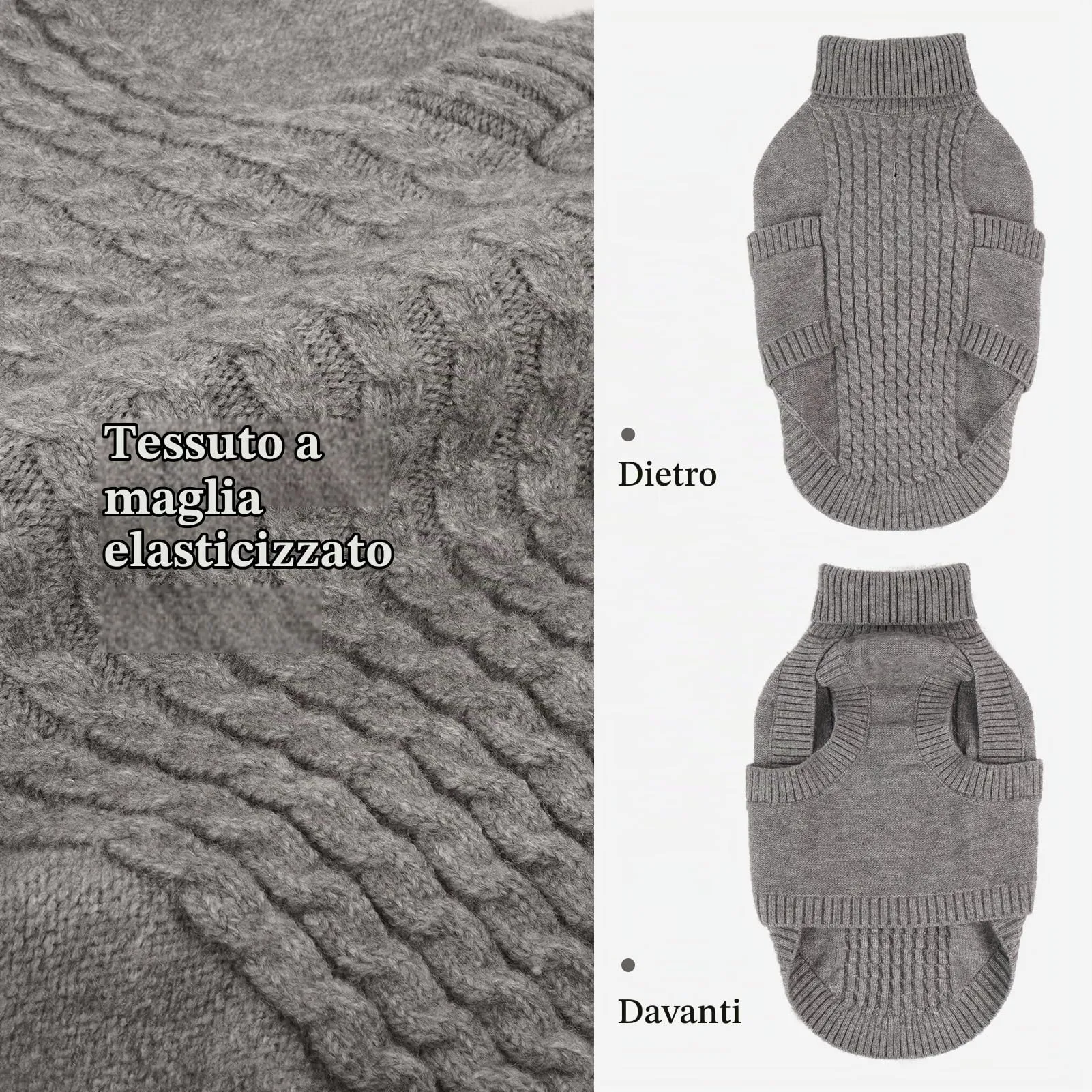 Hjumarayan Maglione per cani in maglia per bassotto in miniatura, caldo maglione senza maniche con collo alto, vestiti invernali con foro per imbracatura, maglieria senza maniche, Shih Tzu (grigio - immagine 2