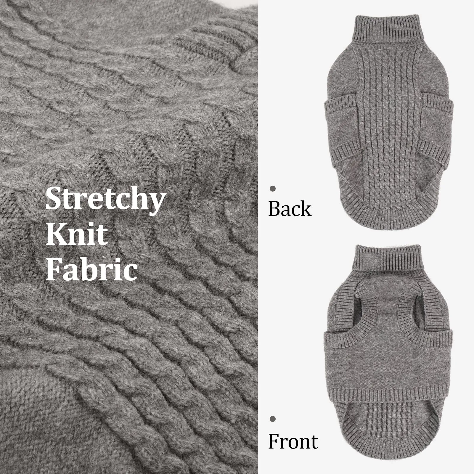 Hjumarayan - Maglione per cani taglia L | Maglione comodo in tricot torto con foro per il guinzaglio per passeggiate invernali | Trico senza maniche a collo alto per l'inverno | Border Collie (grigio - immagine 2