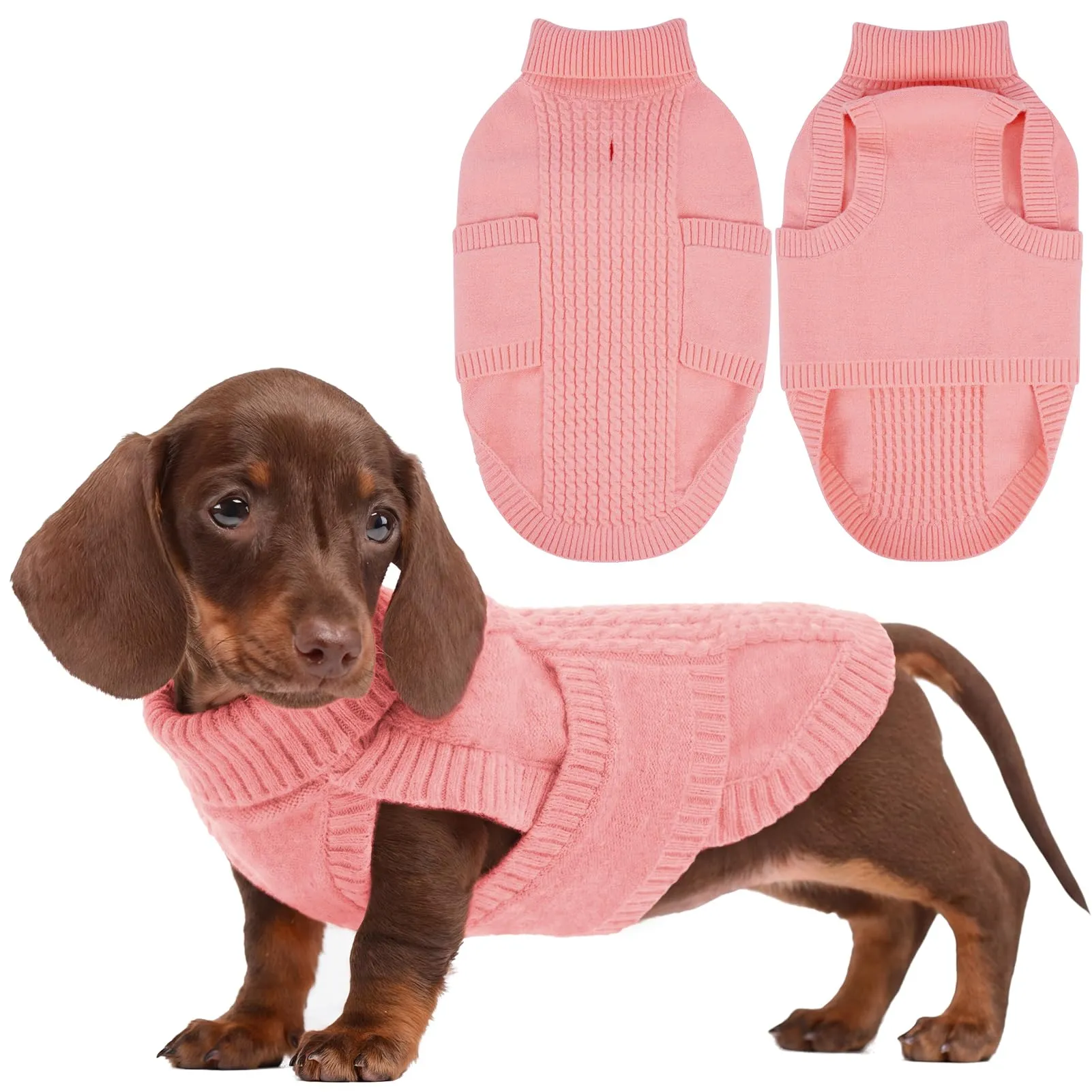 Hjumarayan Comodo maglione per cani in maglia a trecce, morbido maglione a collo alto con foro per imbracatura, caldo e senza maniche, per l'inverno, maglieria per cani di piccola taglia, chihuahua - immagine 1