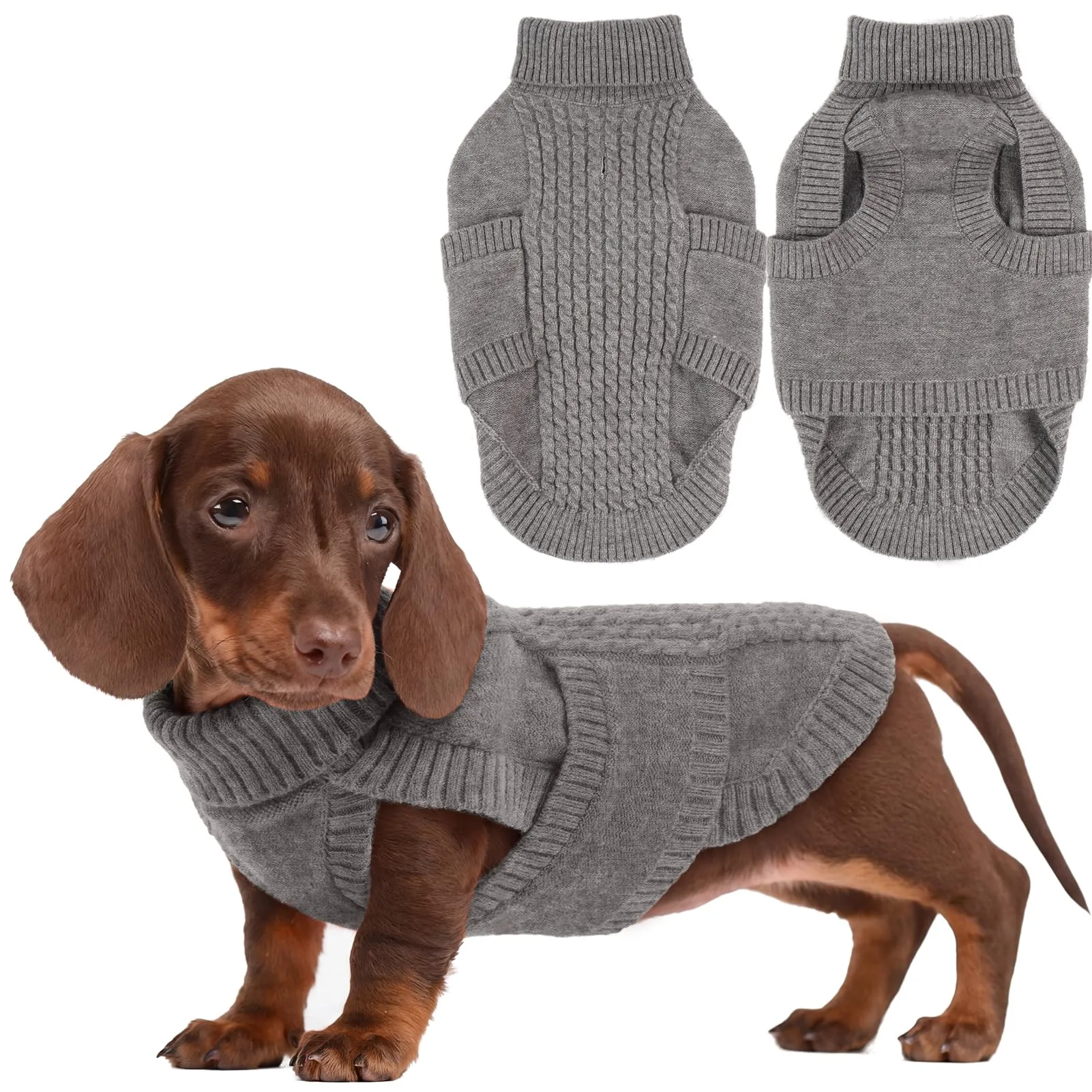 Hjumarayan Comodo maglione per cani in maglia a trecce, morbido maglione a collo alto con foro per imbracatura, caldo e senza maniche, per l'inverno, maglieria per cani di piccola taglia, chihuahua - immagine 1