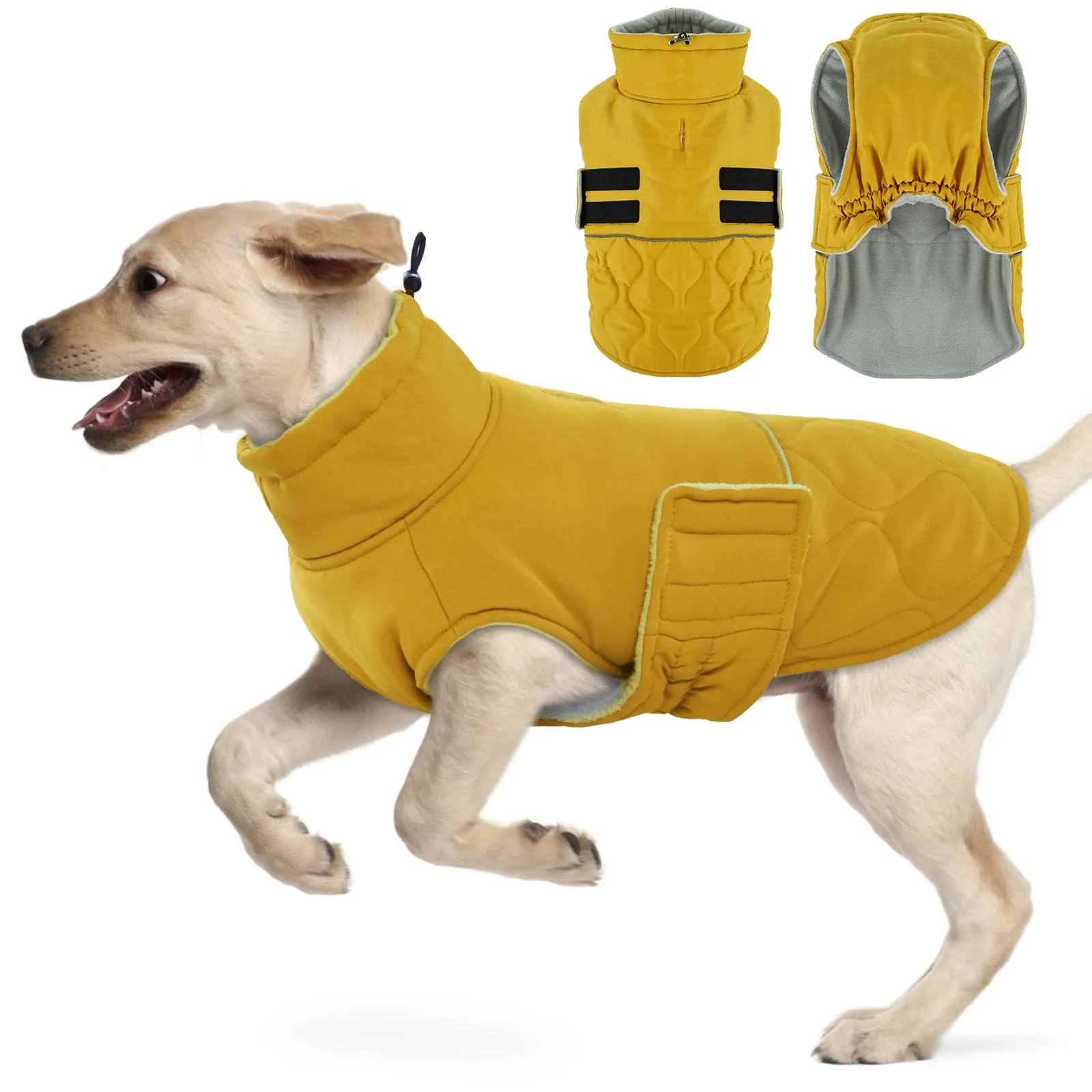 Hjumarayan Cappotto invernale imbottito per cani con apertura per pettorina, cappotto invernale caldo per cani di taglia grande, abbigliamento per labrador, golden retriever (giallo, XXL) - immagine 1
