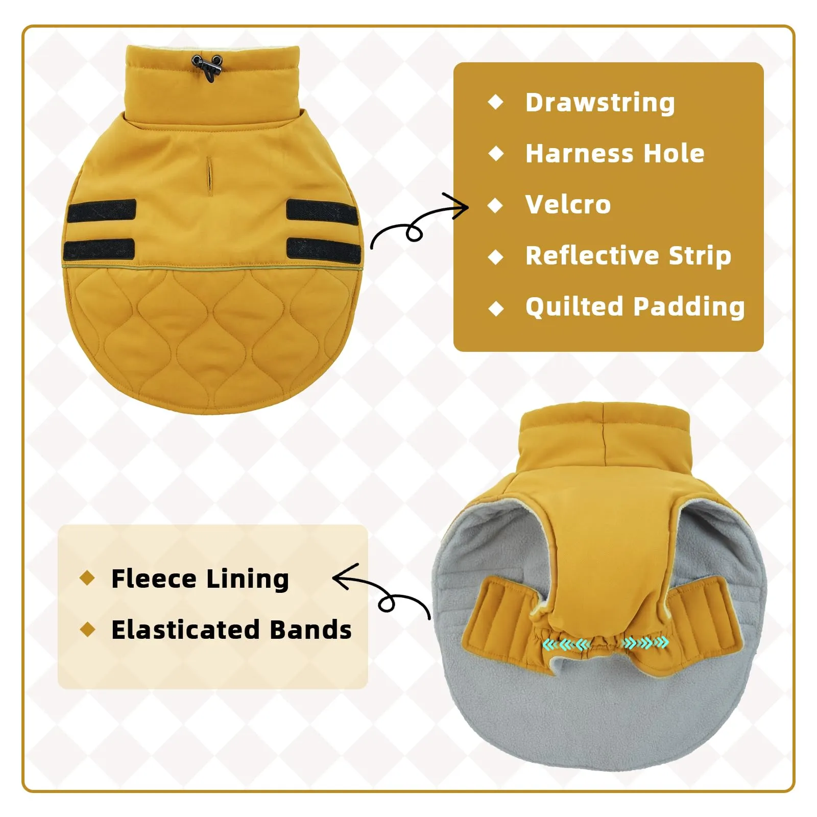 Hjumarayan Cappotto invernale imbottito per cani con apertura per pettorina, cappotto invernale caldo per cani di taglia grande, abbigliamento per labrador, golden retriever (giallo, XXL) - immagine 2
