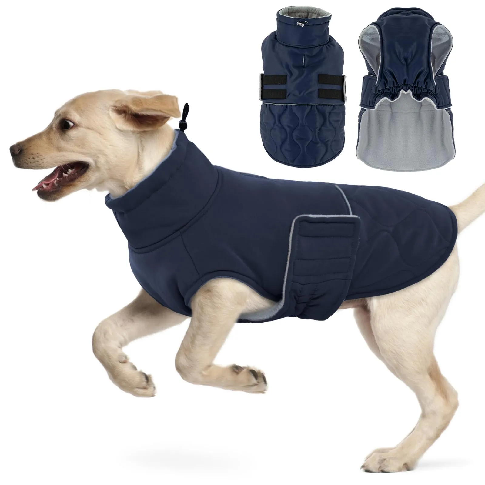 Hjumarayan Cappotto invernale per cani foderato con apertura per imbracatura, caldo cappotto invernale per cani di taglia grande, per Labrador e Golden Retriever (blu scuro, XXL) - immagine 1