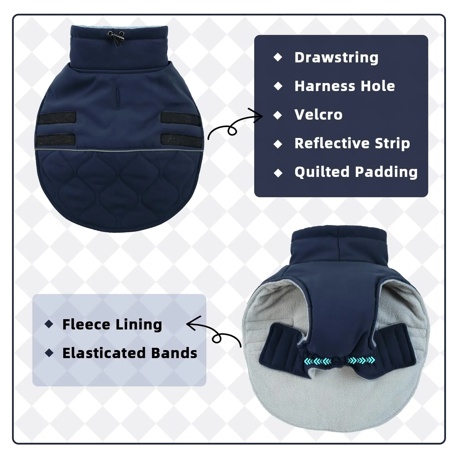Hjumarayan Cappotto invernale imbottito per cane con apertura per pettorina, cappotto invernale caldo per cani di piccola taglia, abbigliamento per cani maltesi, Shih Tzu (blu scuro, S) - immagine 2