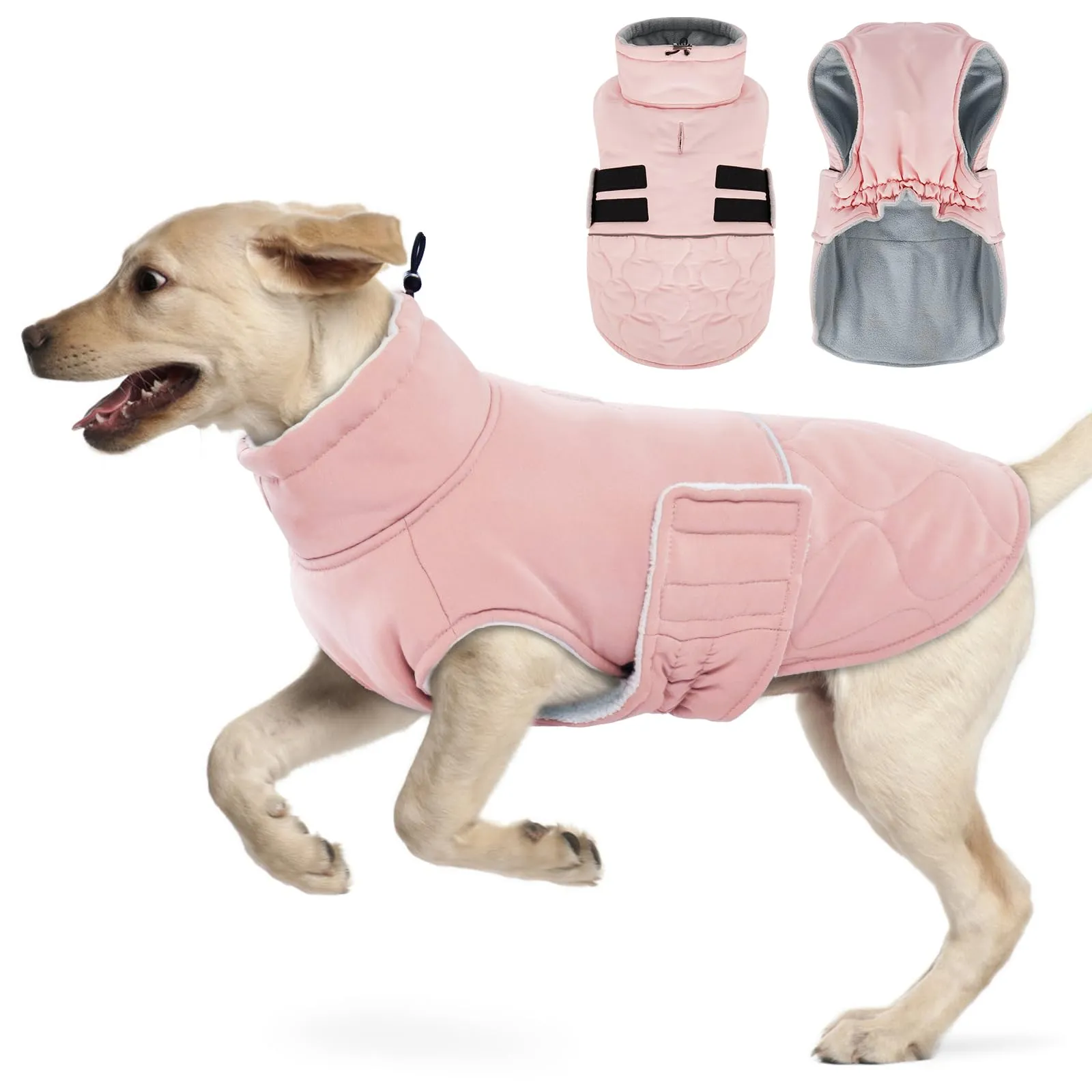 Hjumarayan Cappotto invernale per cani, foderato in pile, caldo, con foro per imbracatura, riflettente, trapuntato, impermeabile, per cani di taglia media, Border Collie (rosa, XL) - immagine 1