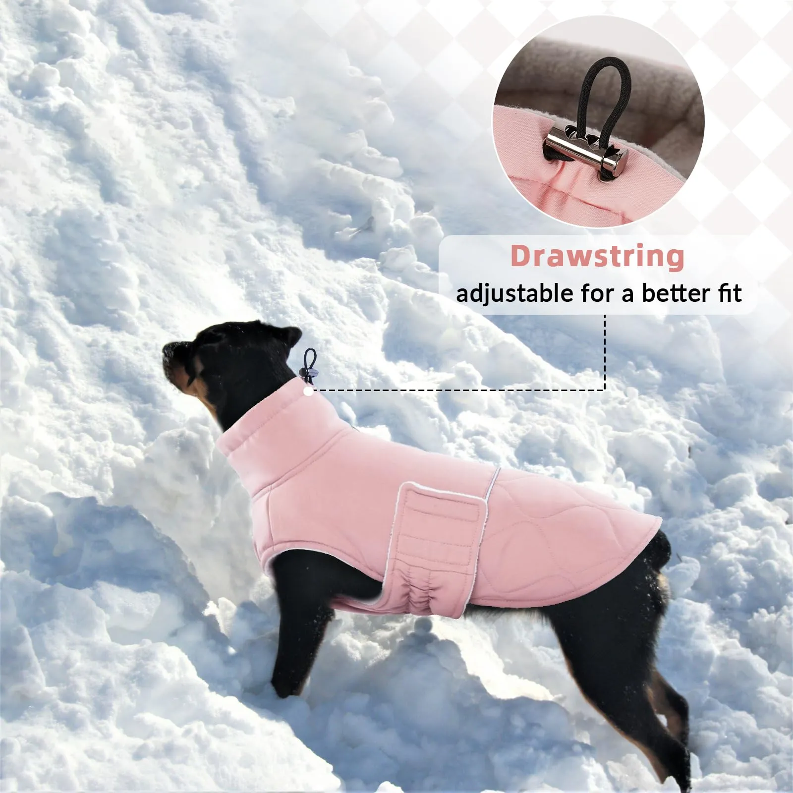 Hjumarayan Cappotto invernale per cani, foderato in pile, caldo, con foro per imbracatura, riflettente, trapuntato, impermeabile, per cani di taglia media, Border Collie (rosa, XL) - immagine 7