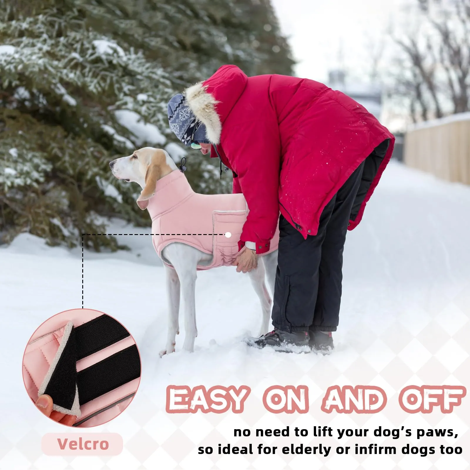Hjumarayan Cappotto invernale per cani, giacca calda in pile con apertura per pettorina, cappotto trapuntato riflettente e resistente all'acqua per cani di taglia grande, labrador retriever (rosa - immagine 4