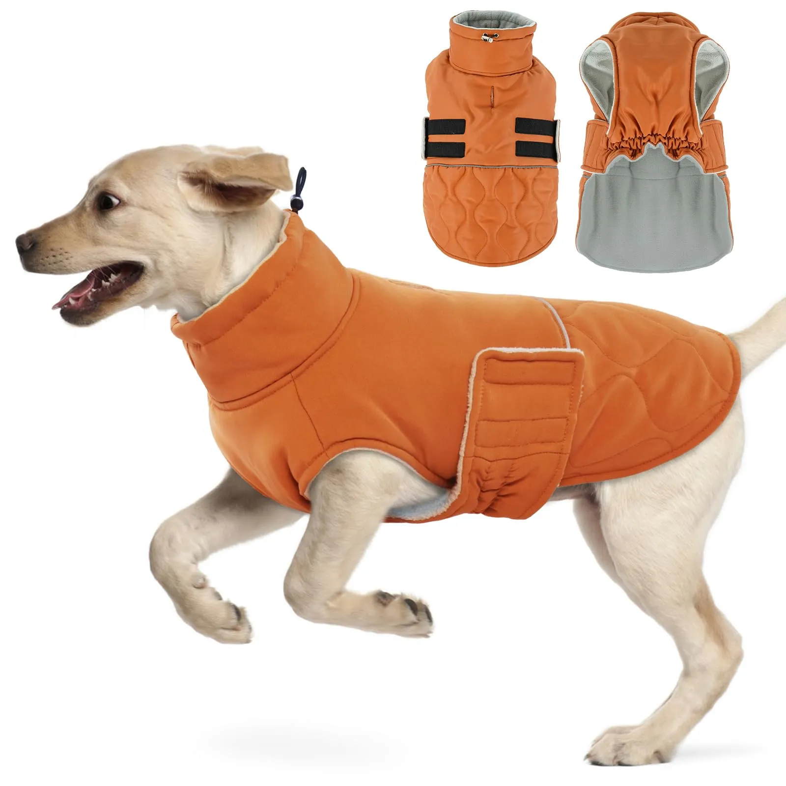 Hjumarayan Cappotto invernale per cani imbottito con apertura per imbracatura, caldo cappotto invernale per cani di taglia grande, per Labrador e Golden Retriever (arancione, XXL) - immagine 1