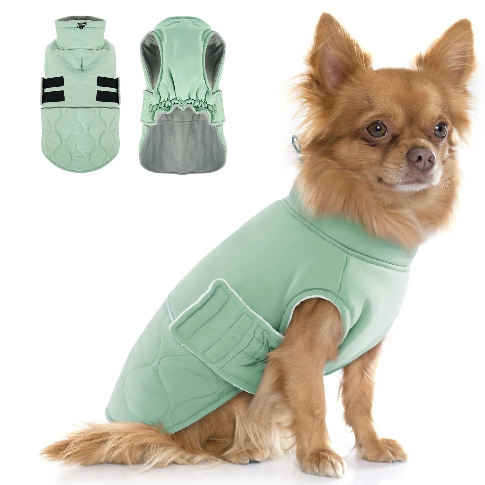Hjumarayan Cappottino invernale per cani, giacca calda foderata in pile con foro per imbracatura, cappotto trapuntato riflettente e resistente all'acqua per cani di piccola taglia - immagine 1