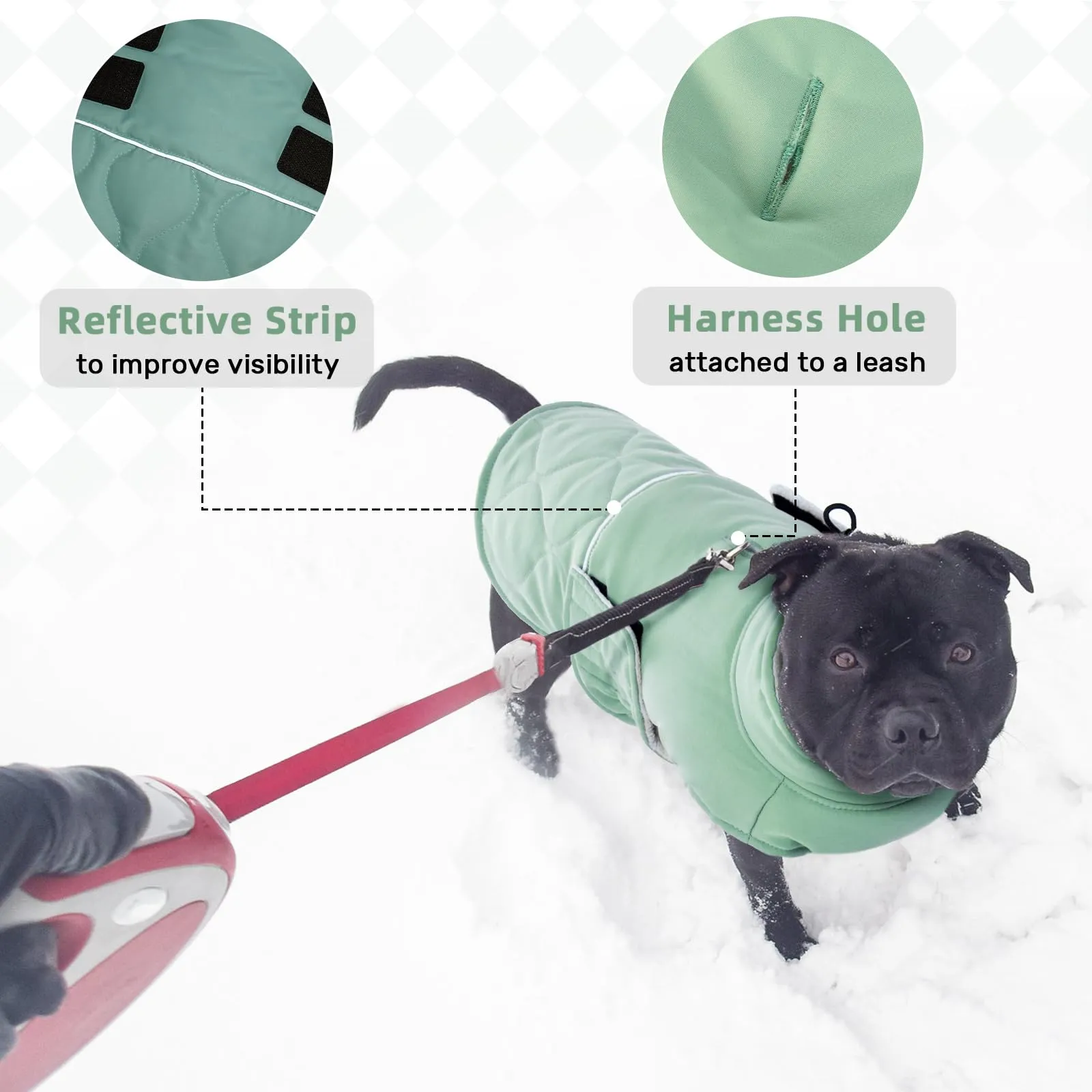 Hjumarayan Cappottino invernale per cani, giacca calda foderata in pile con foro per imbracatura, cappotto trapuntato riflettente e resistente all'acqua per cani di piccola taglia - immagine 5