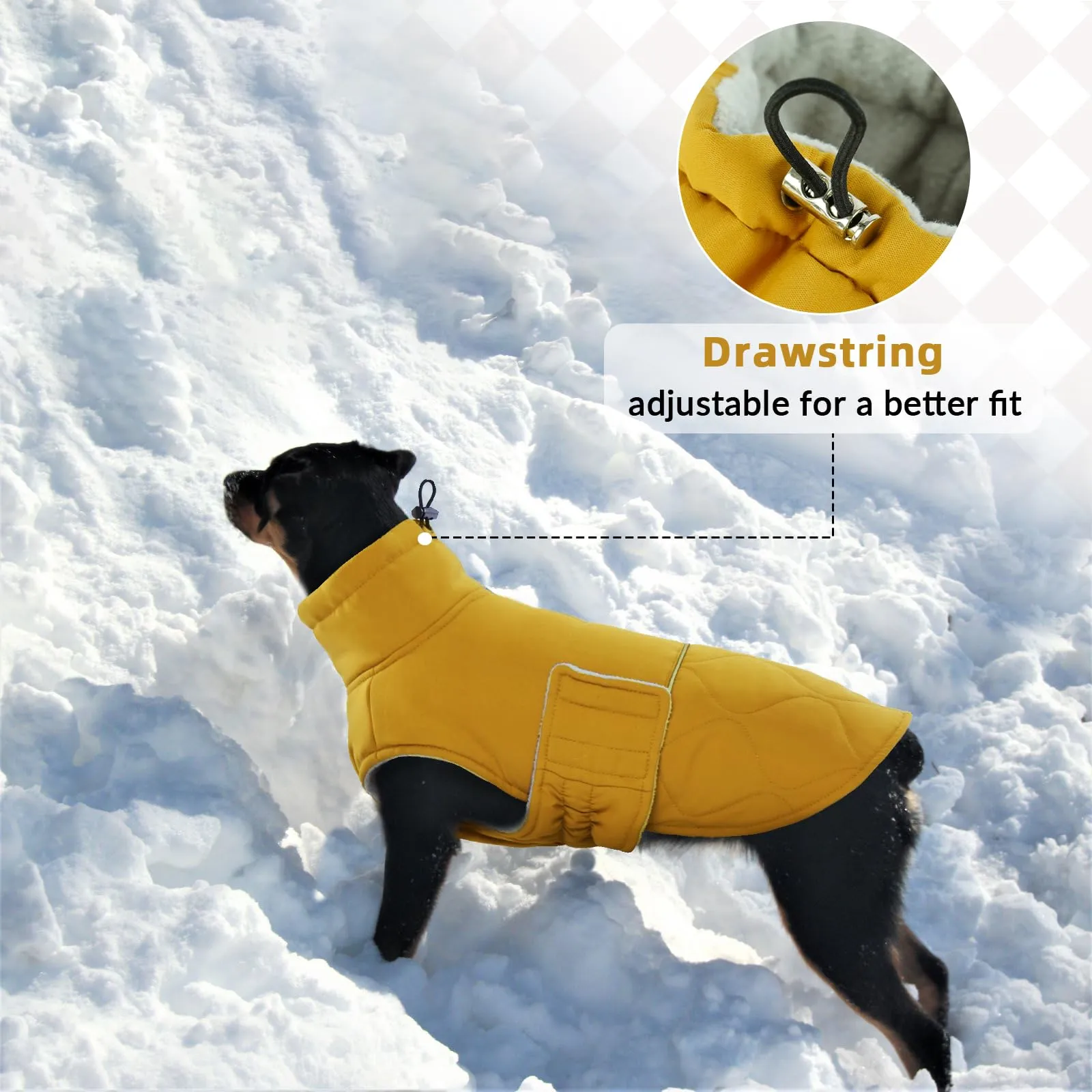 Hjumarayan Cappotto invernale per cani foderato con apertura per pettorina, caldo cappotto invernale per cani di piccola taglia, abbigliamento per cani per Chihuahua, Spitz nano (giallo, XS) - immagine 7