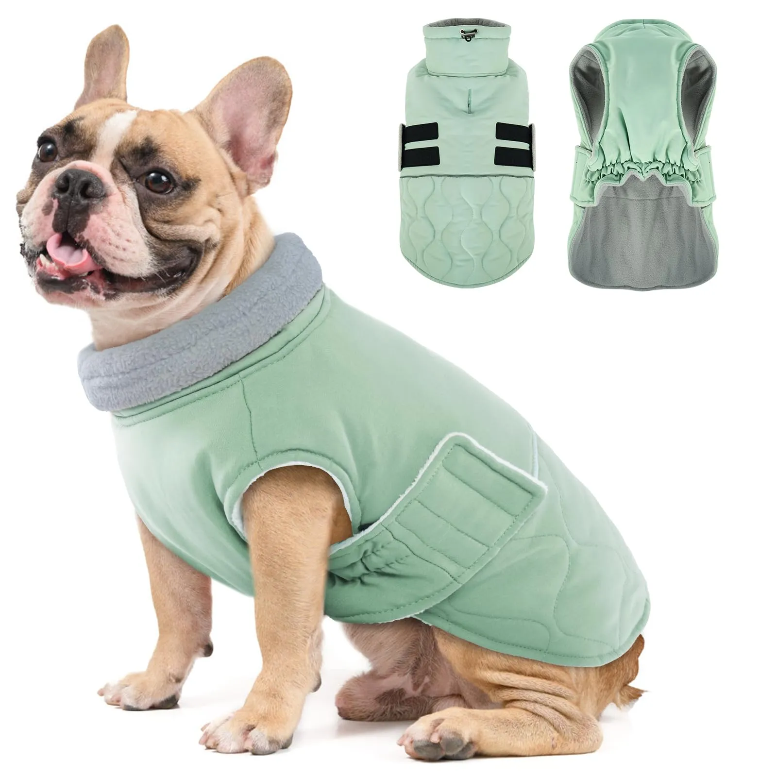 Hjumarayan Cappotto invernale per cani, giacca foderata con apertura per pettorina, cappotto invernale caldo per cani, abbigliamento per cani per Corgi, Cocker Spaniel (verde salvia, L) - immagine 1