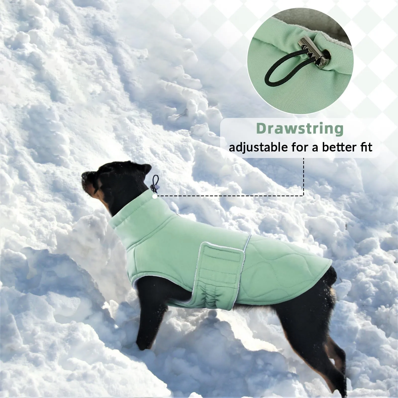 Hjumarayan Cappotto invernale per cani, giacca foderata con apertura per pettorina, cappotto invernale caldo per cani, abbigliamento per cani per Corgi, Cocker Spaniel (verde salvia, L) - immagine 7