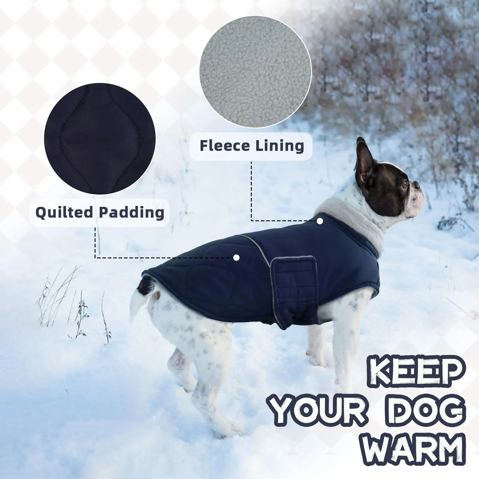 Hjumarayan Cappotto invernale per cani, foderato in pile, caldo, con foro per imbracatura, riflettente, trapuntato, impermeabile, per cani di taglia media, Cocker Spaniel (blu scuro, L) - immagine 6