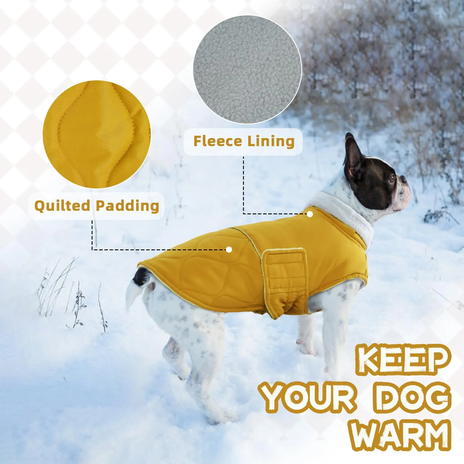 Hjumarayan Cappotto invernale foderato per cani con apertura per pettorina, cappotto invernale caldo per cani di grossa taglia, abbigliamento per labrador, pastore (giallo, 3XL) - immagine 6